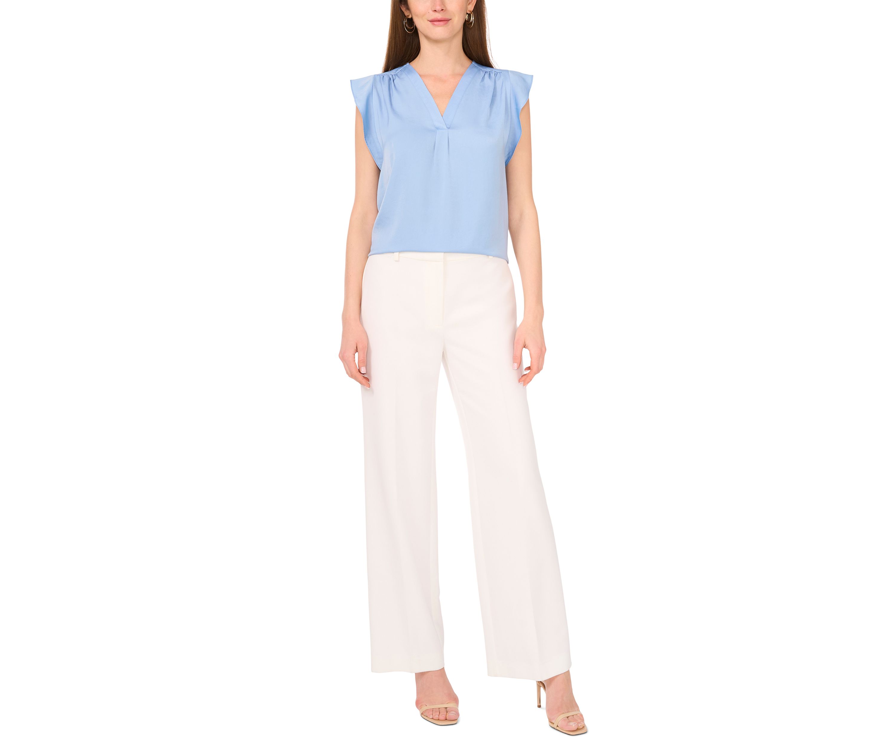 Womens V-Neck Ruffle Sleeve Blouse