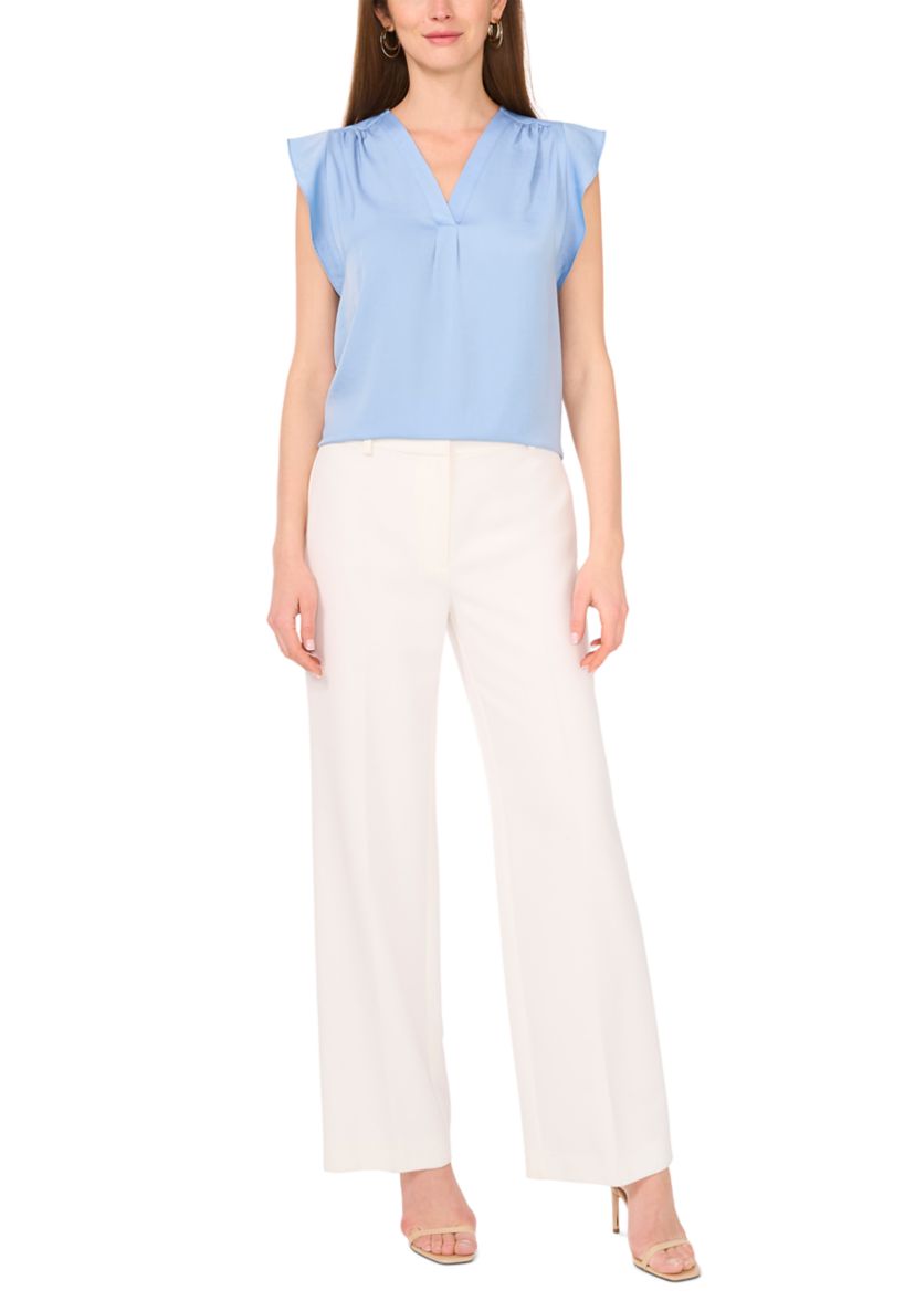 Womens V-Neck Ruffle Sleeve Blouse