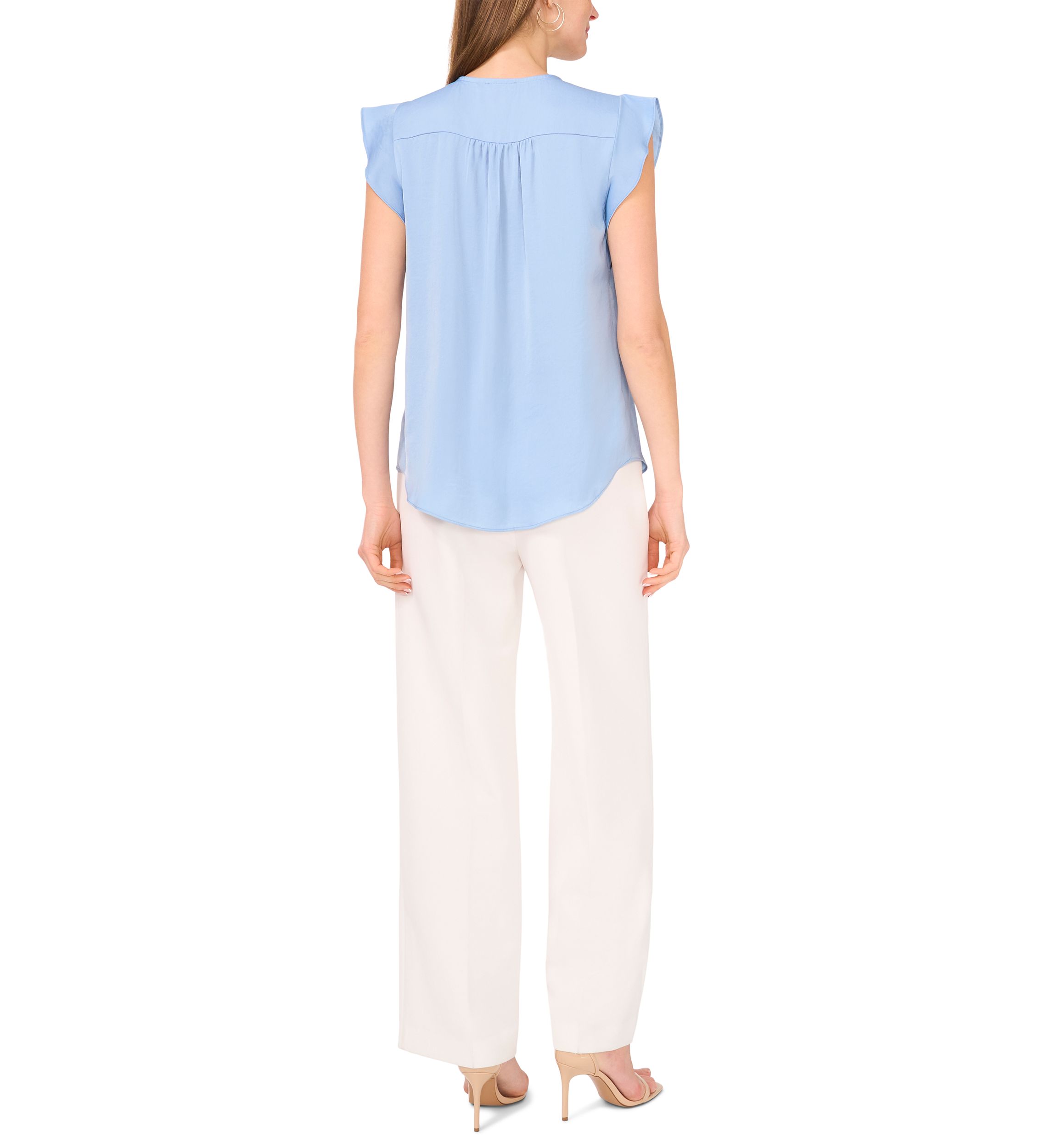 Womens V-Neck Ruffle Sleeve Blouse