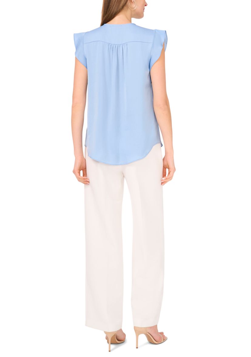 Womens V-Neck Ruffle Sleeve Blouse