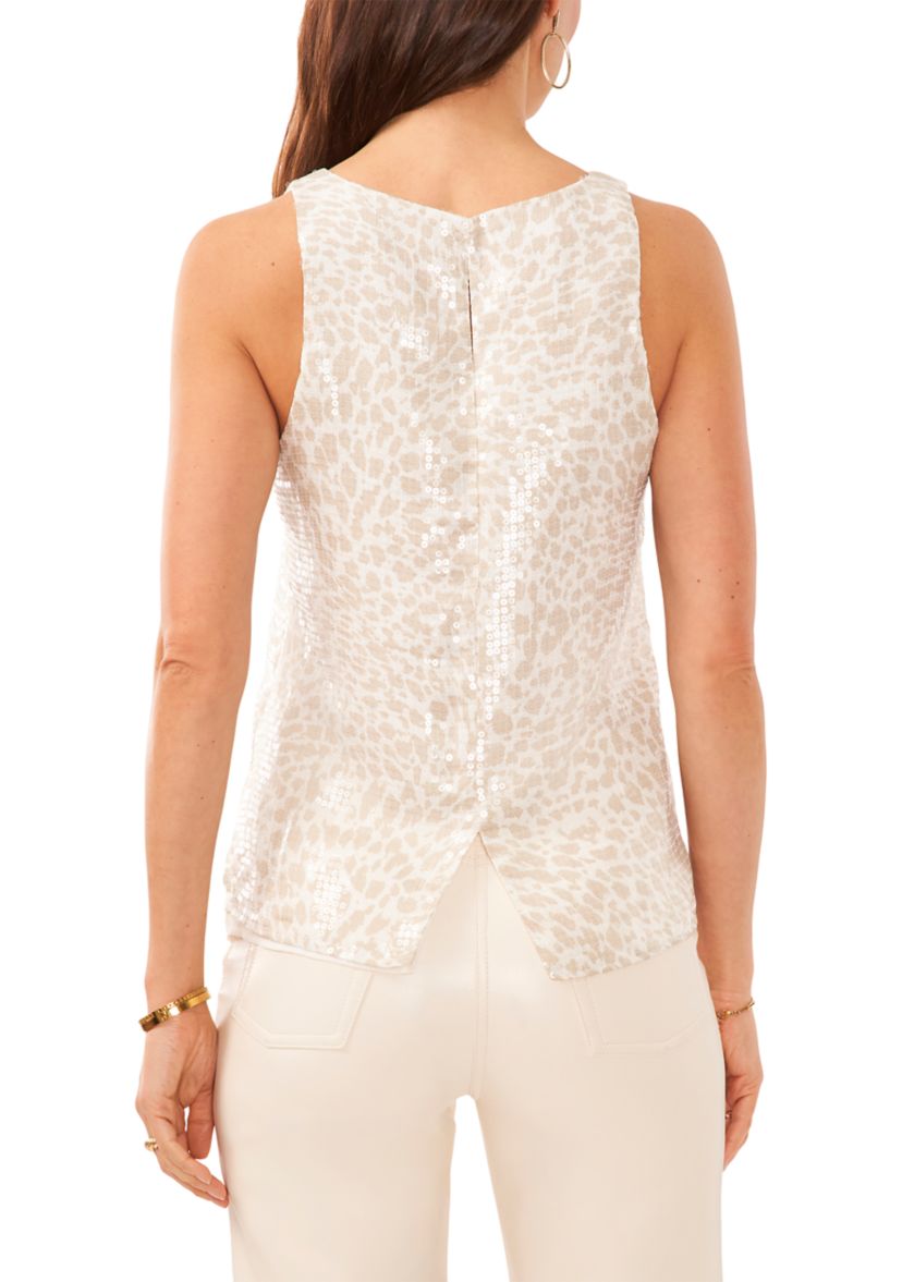Womens Animal Printed Sequin Tank Top