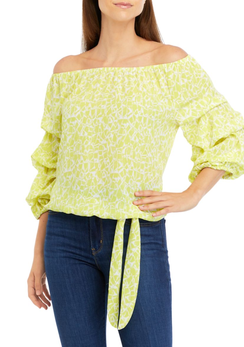 Womens Geo Print Off the Shoulder Cha Cha Blouse
