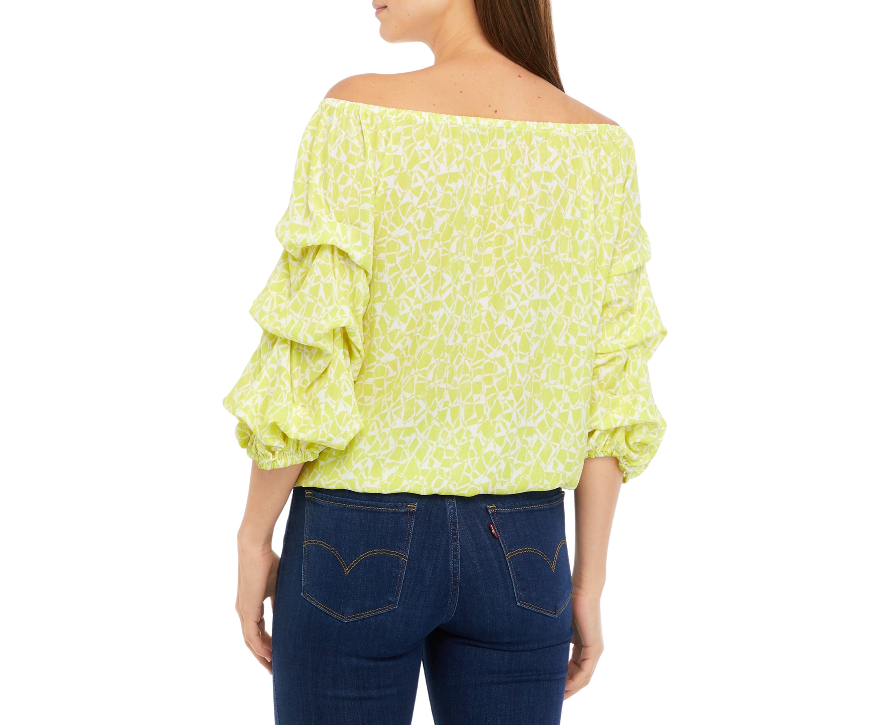 Womens Geo Print Off the Shoulder Cha Cha Blouse