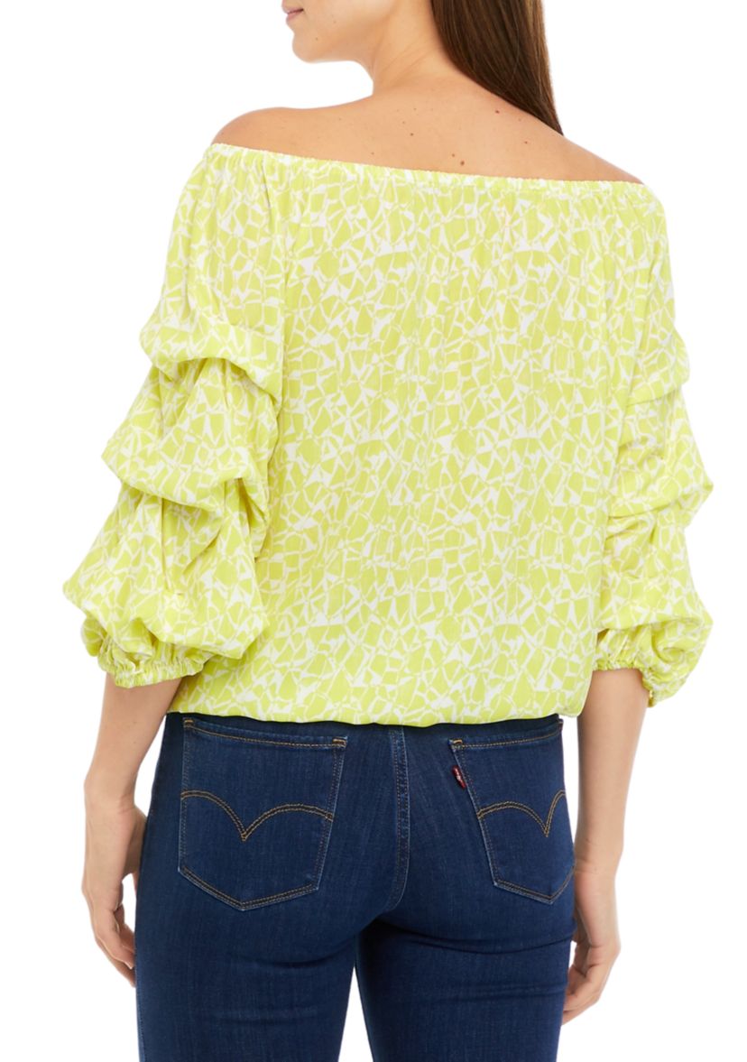 Womens Geo Print Off the Shoulder Cha Cha Blouse