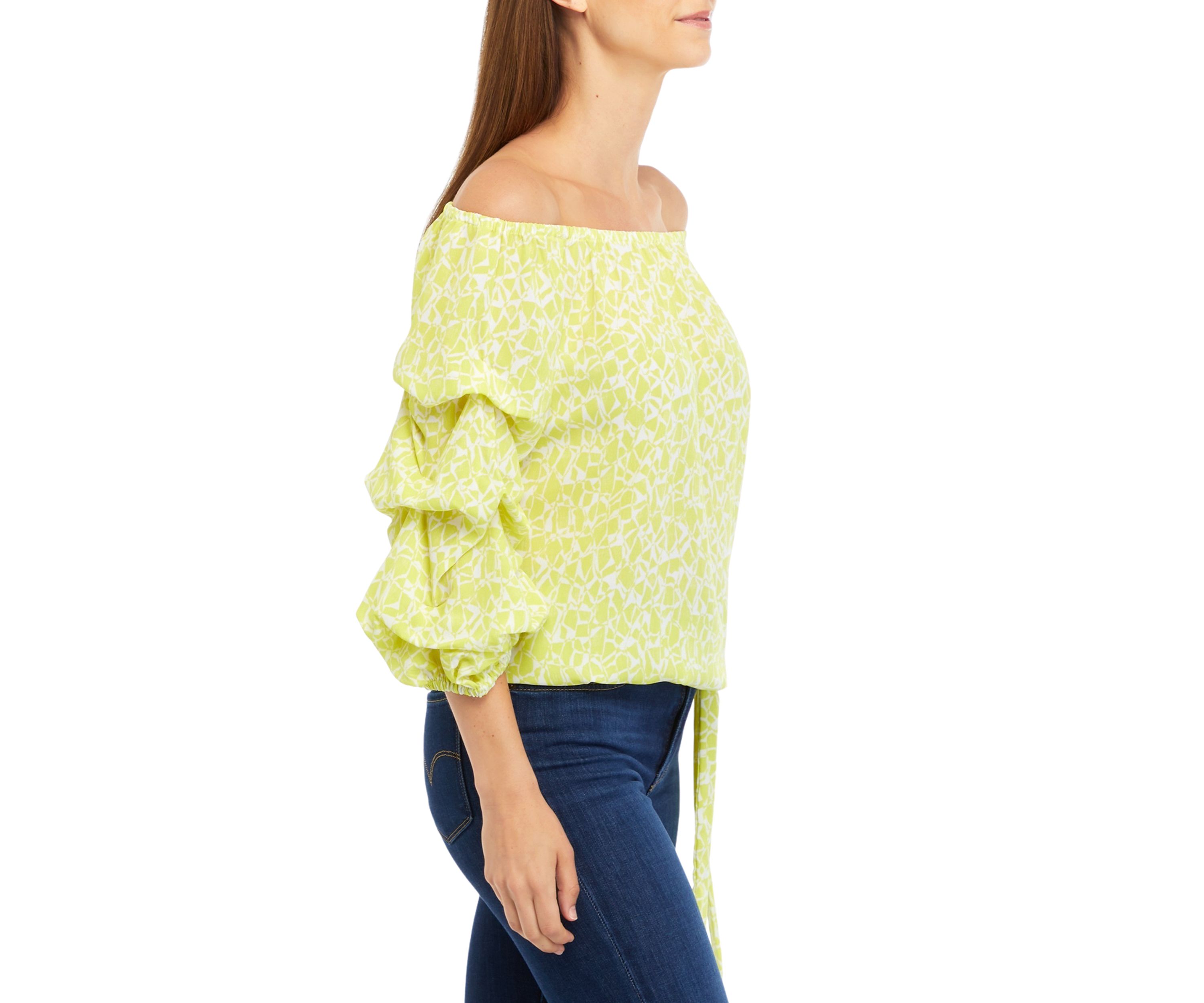 Womens Geo Print Off the Shoulder Cha Cha Blouse
