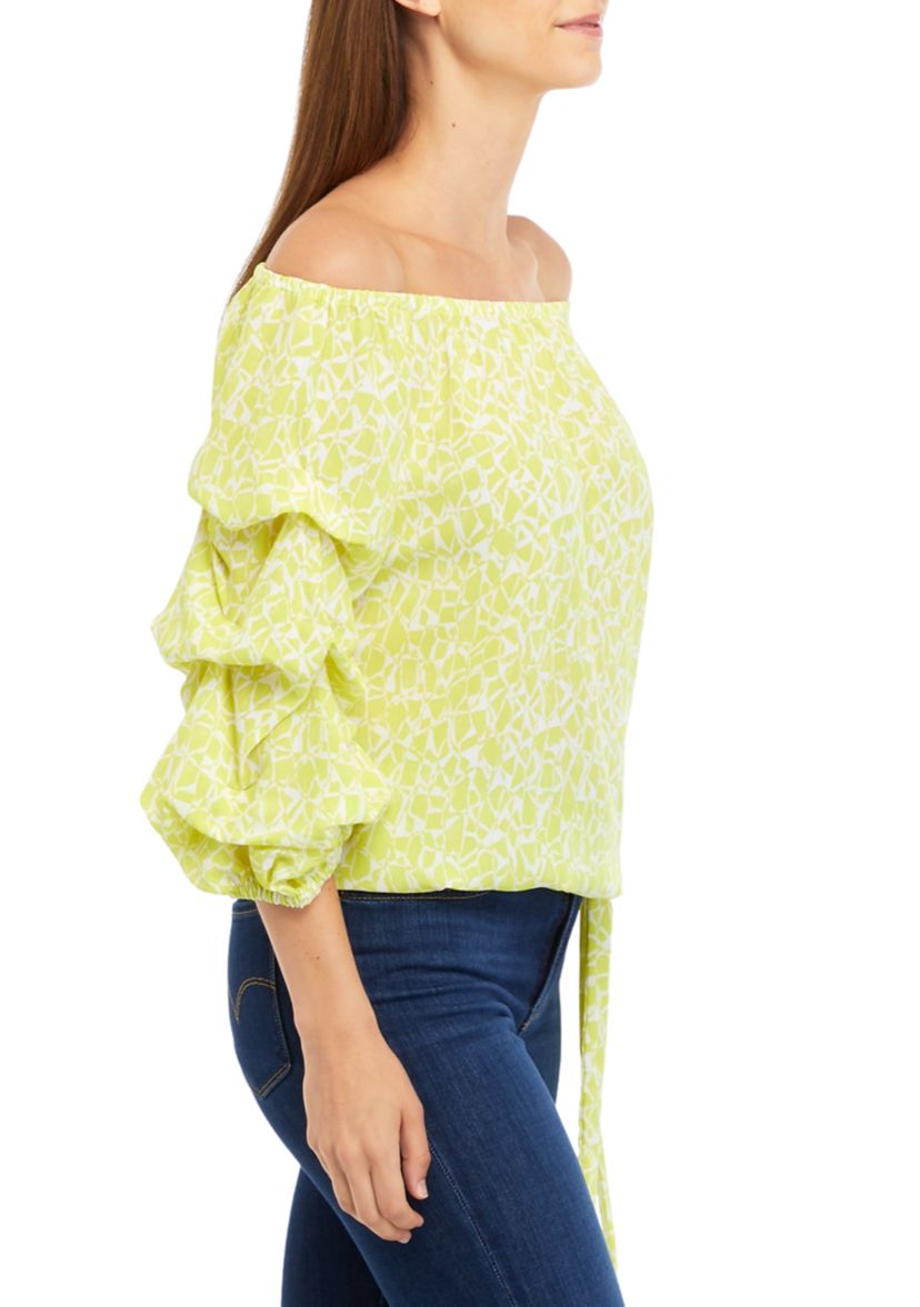 Womens Geo Print Off the Shoulder Cha Cha Blouse