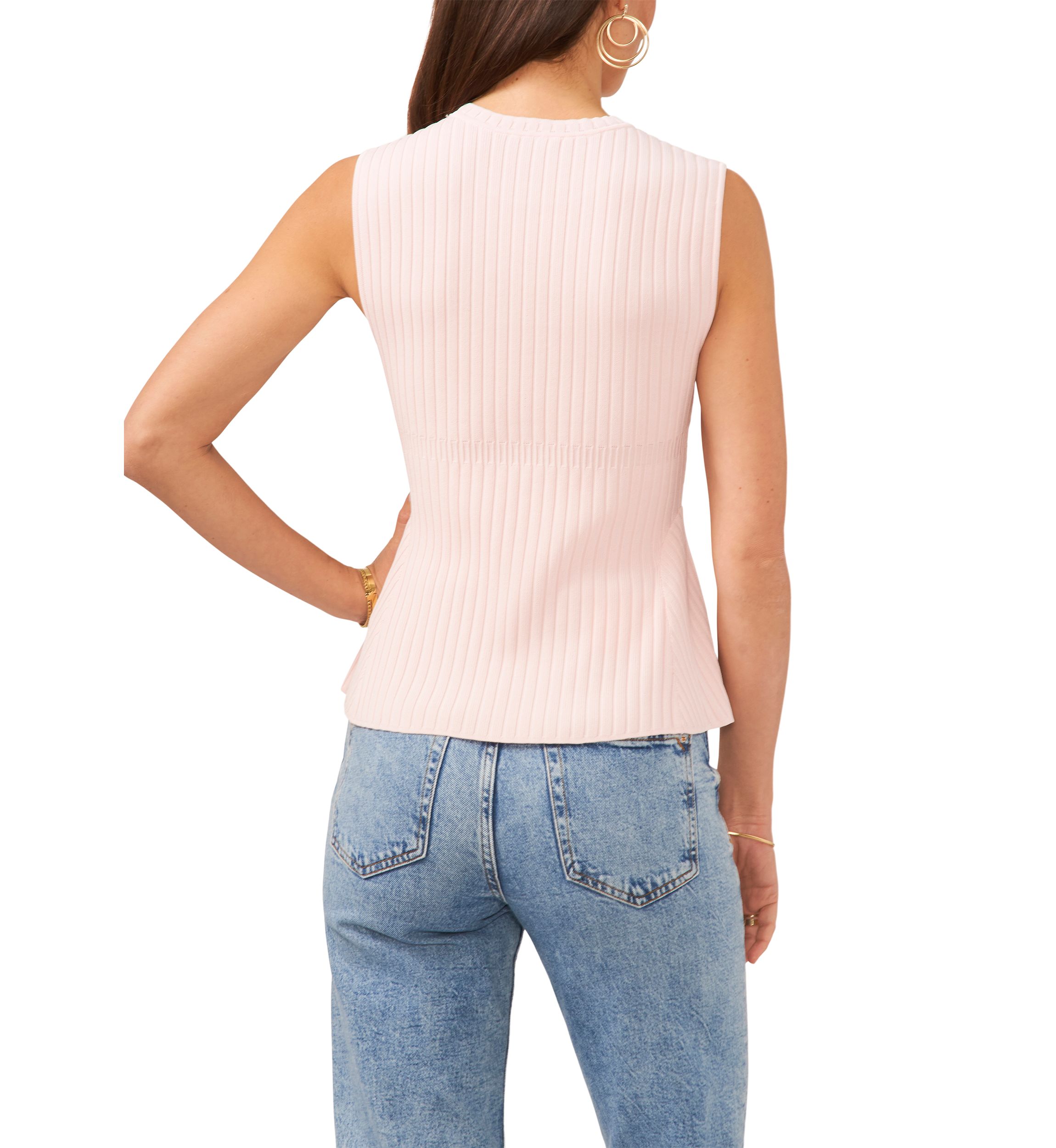 Womens Sleeveless Rib Peplum Sweater 