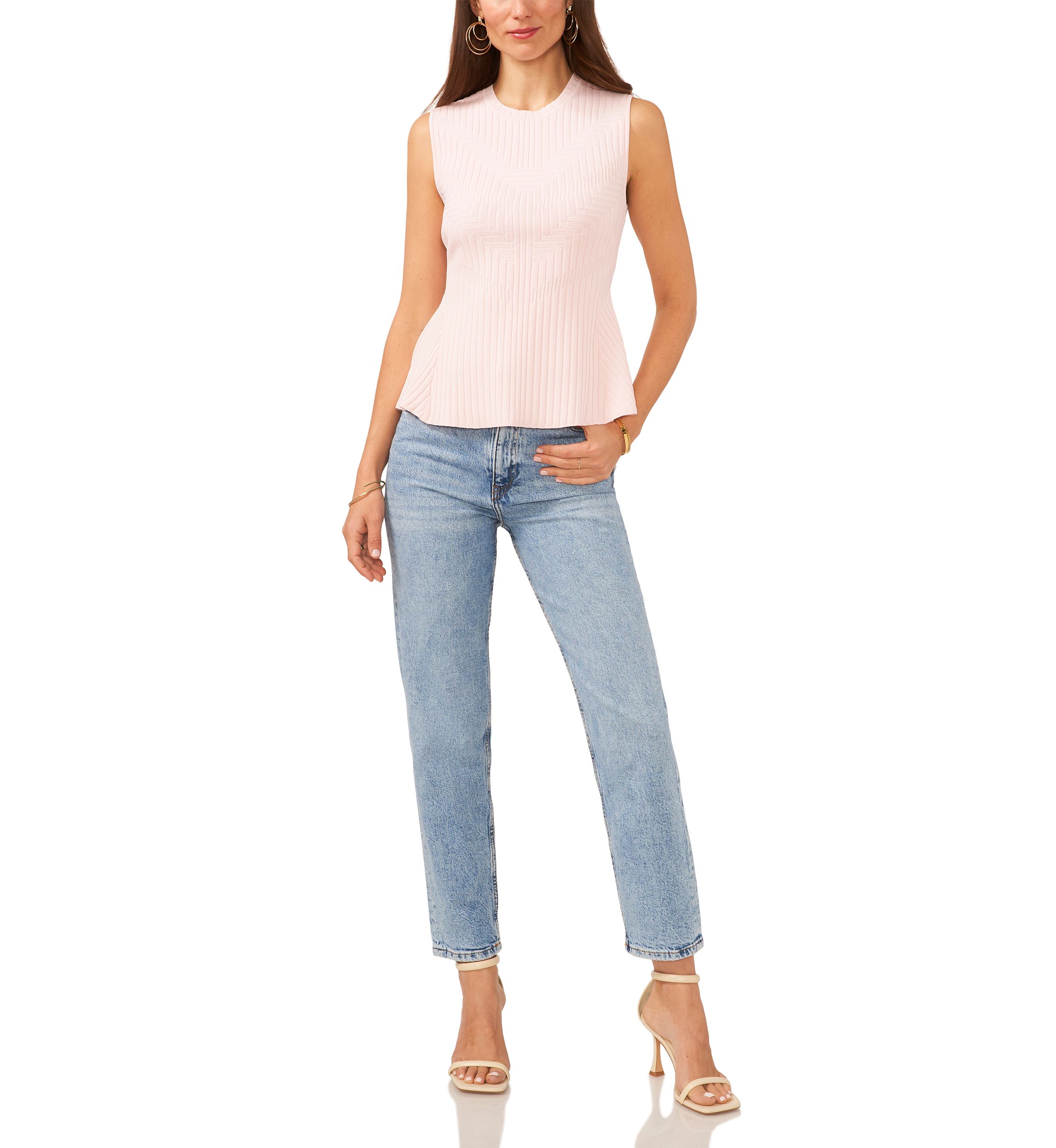 Womens Sleeveless Rib Peplum Sweater 