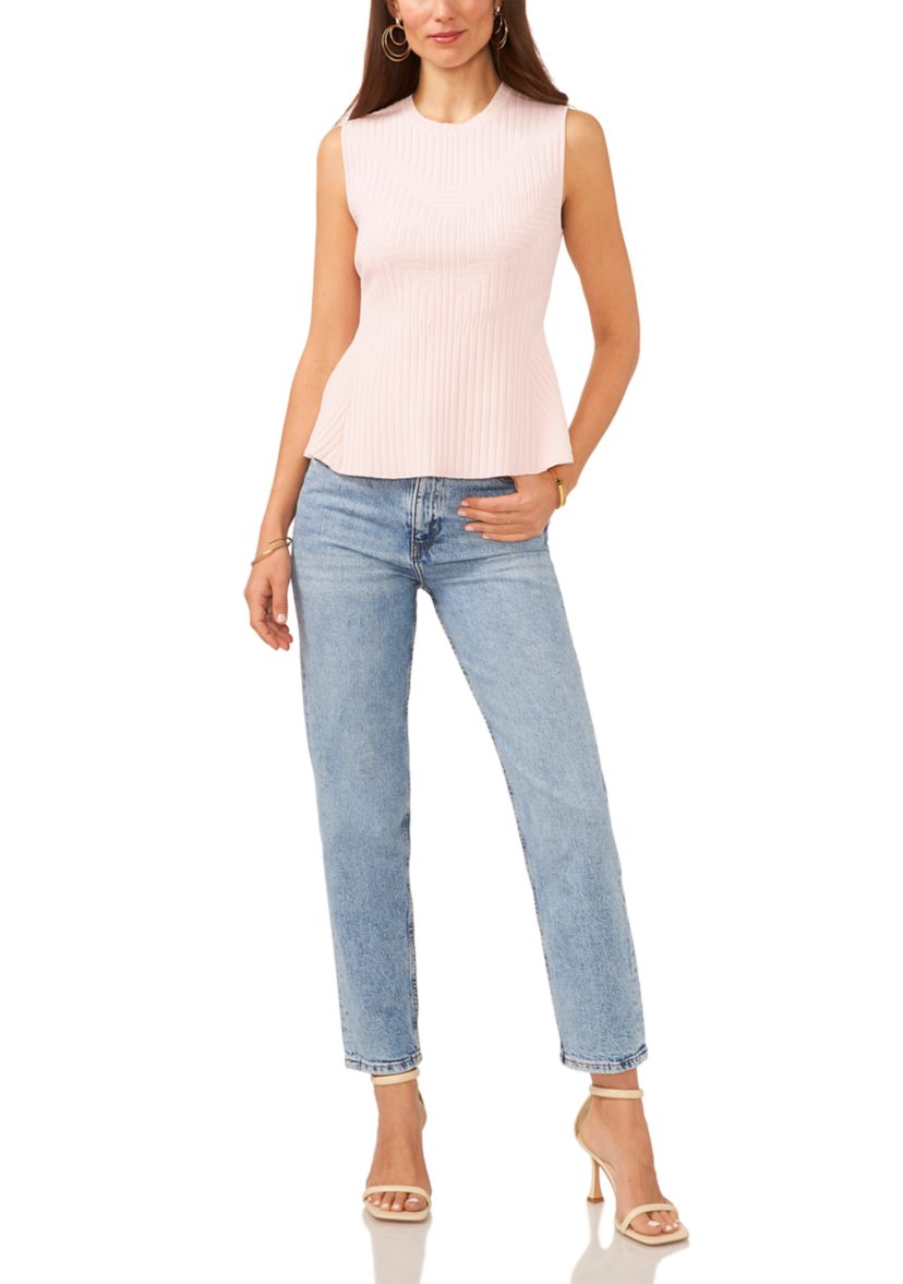 Womens Sleeveless Rib Peplum Sweater 