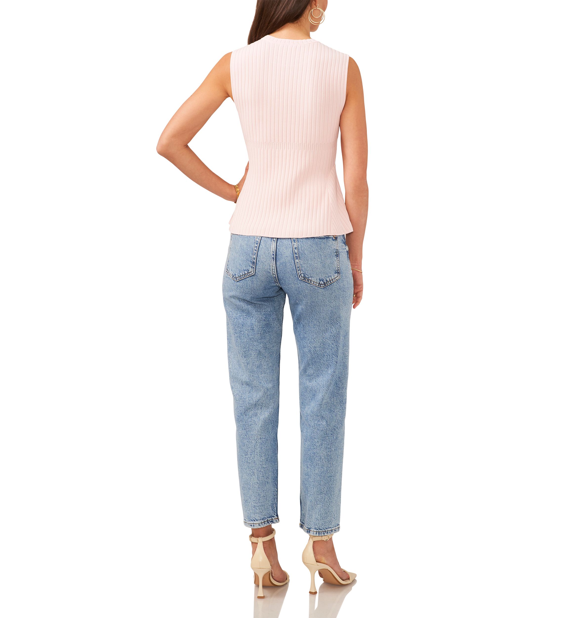 Womens Sleeveless Rib Peplum Sweater 
