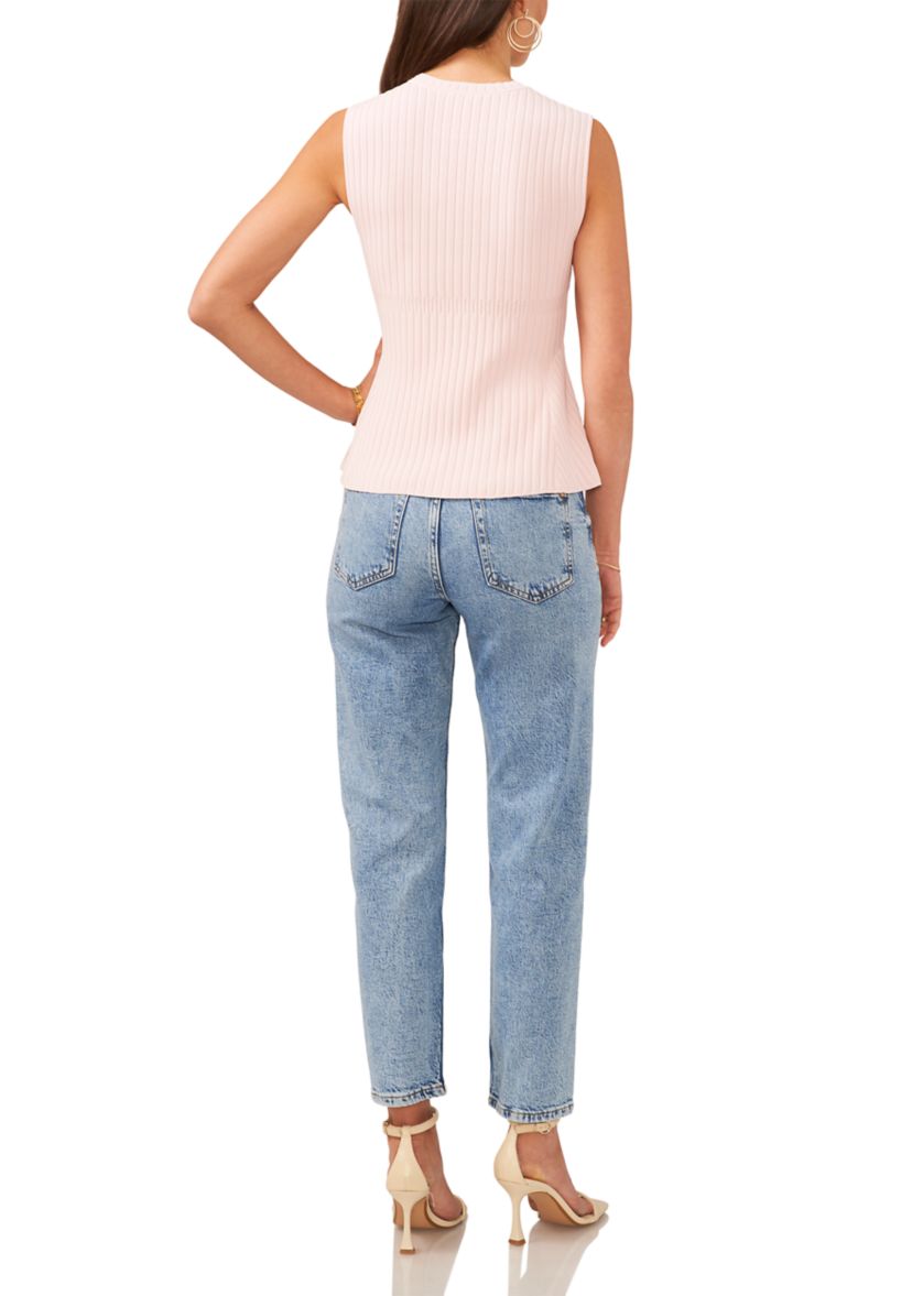 Womens Sleeveless Rib Peplum Sweater 