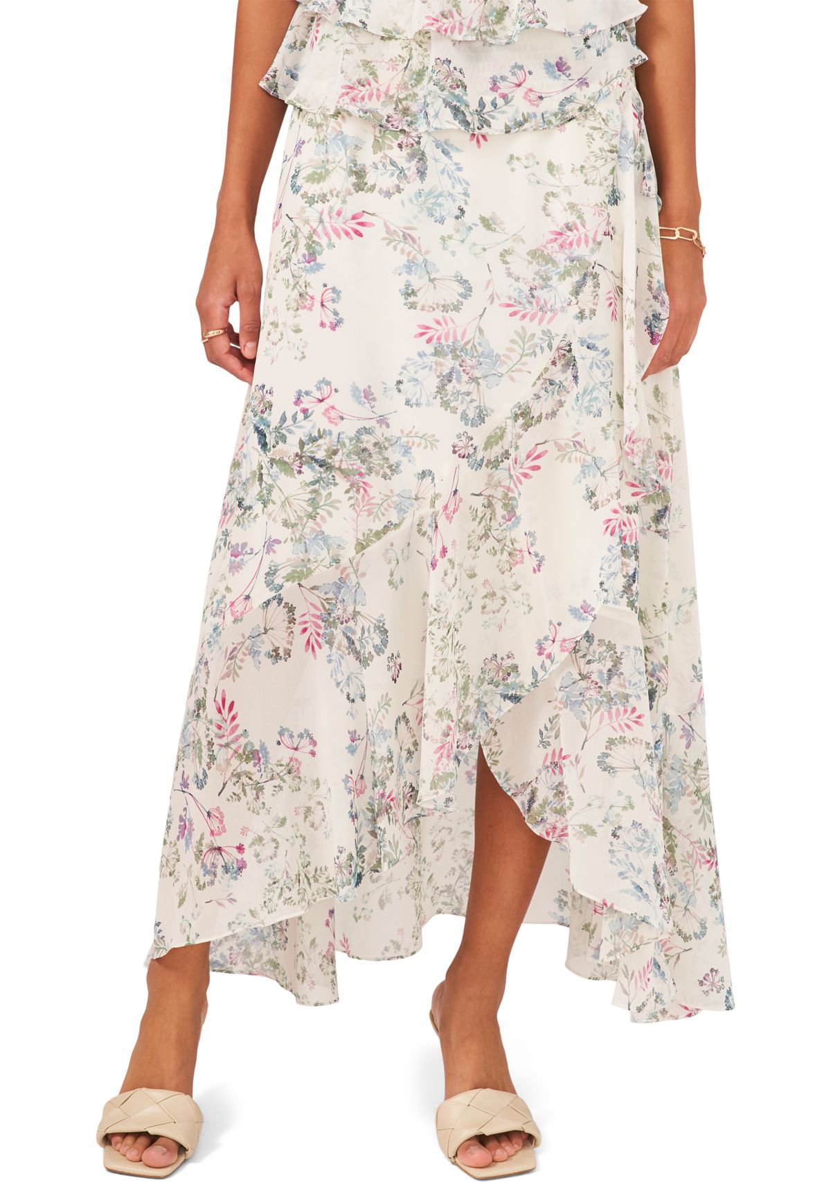 Womens Tiered Ruffled Printed Skirt 