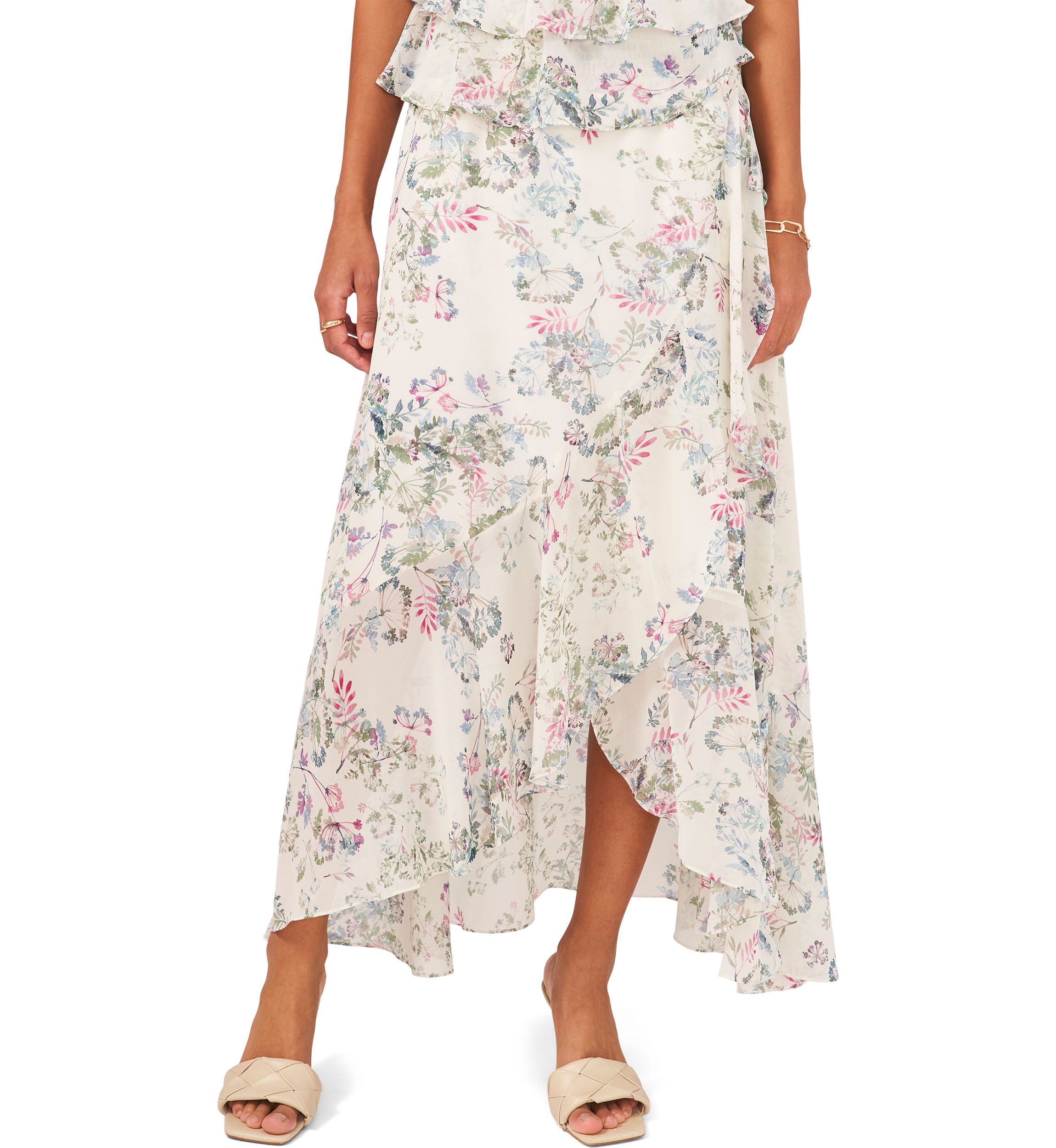 Womens Tiered Ruffled Printed Skirt 