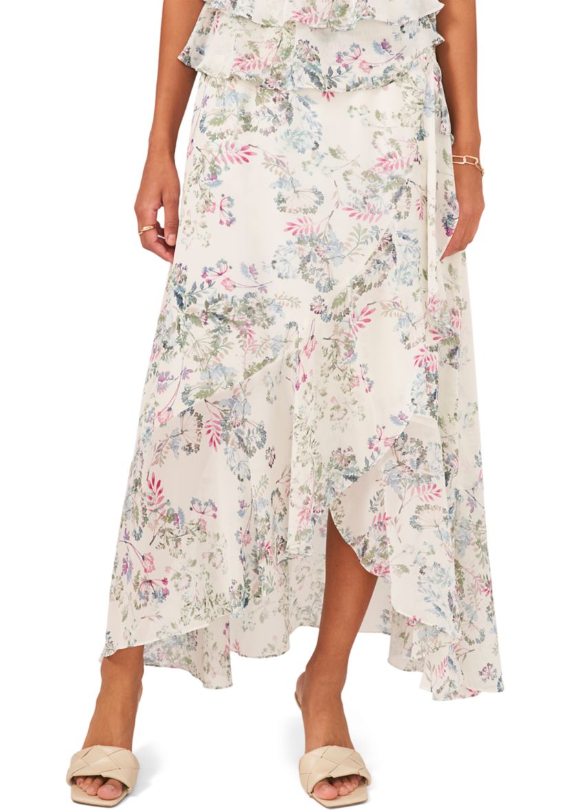 Womens Tiered Ruffled Printed Skirt 