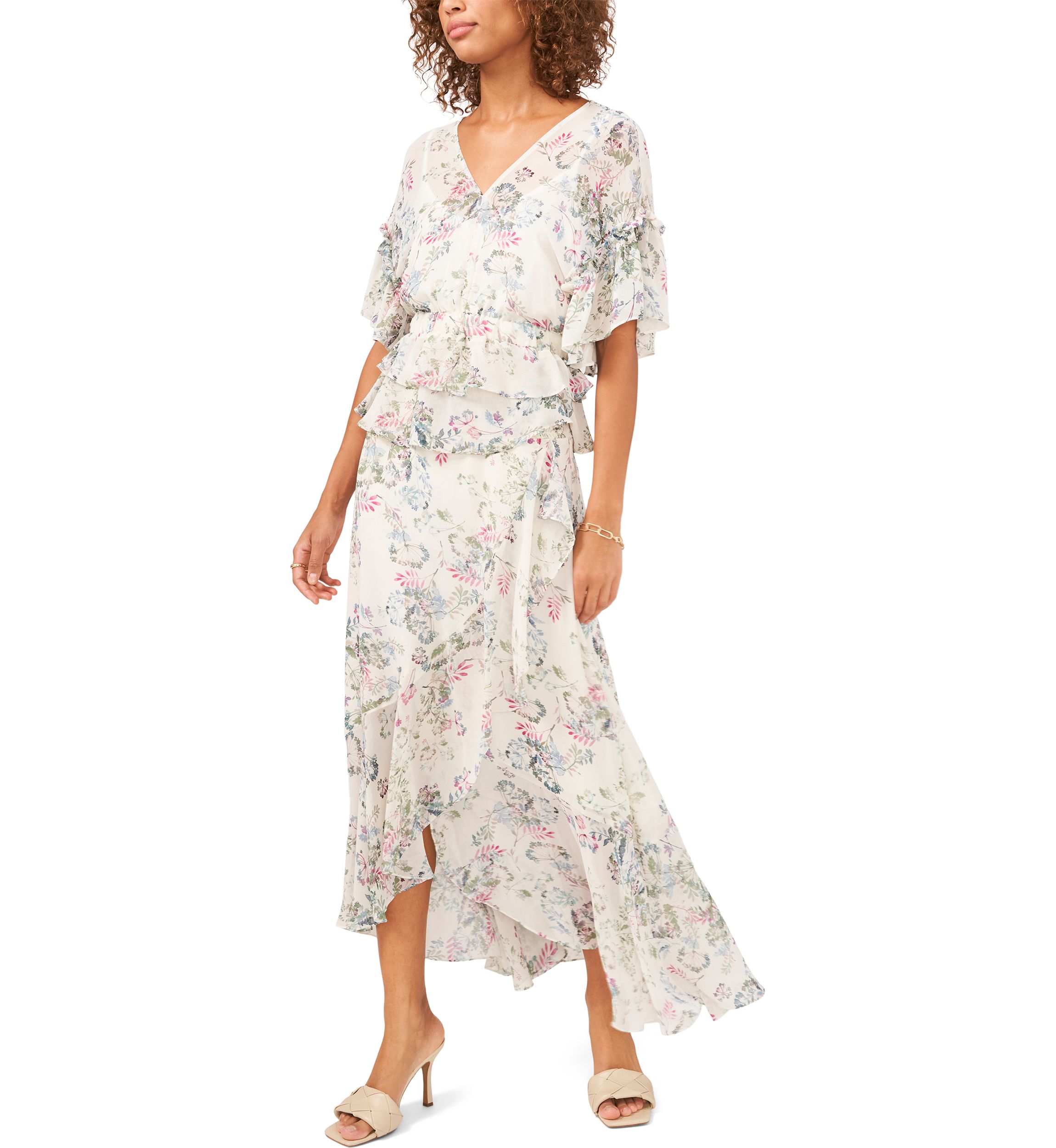 Womens Tiered Ruffled Printed Skirt 