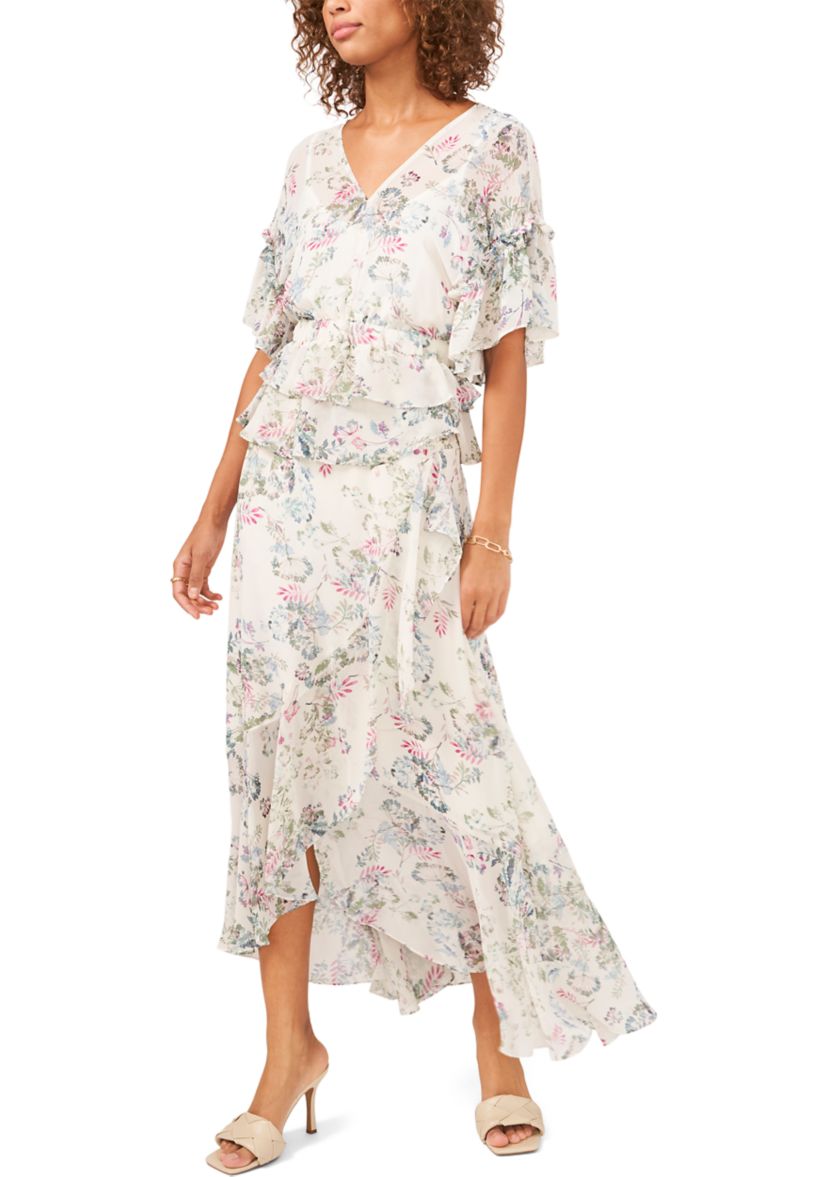 Womens Tiered Ruffled Printed Skirt 