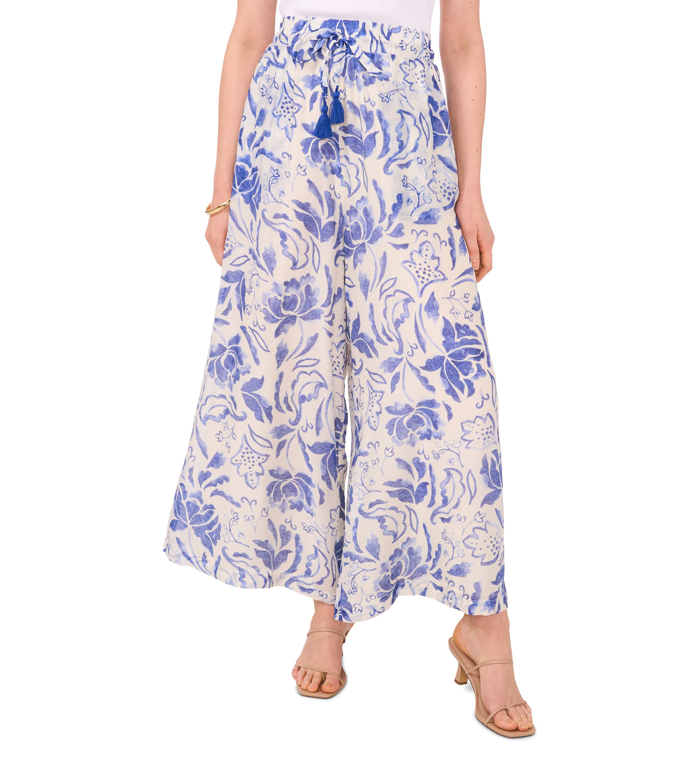 Womens Wide Leg Printed Cropped Soft Pants 
