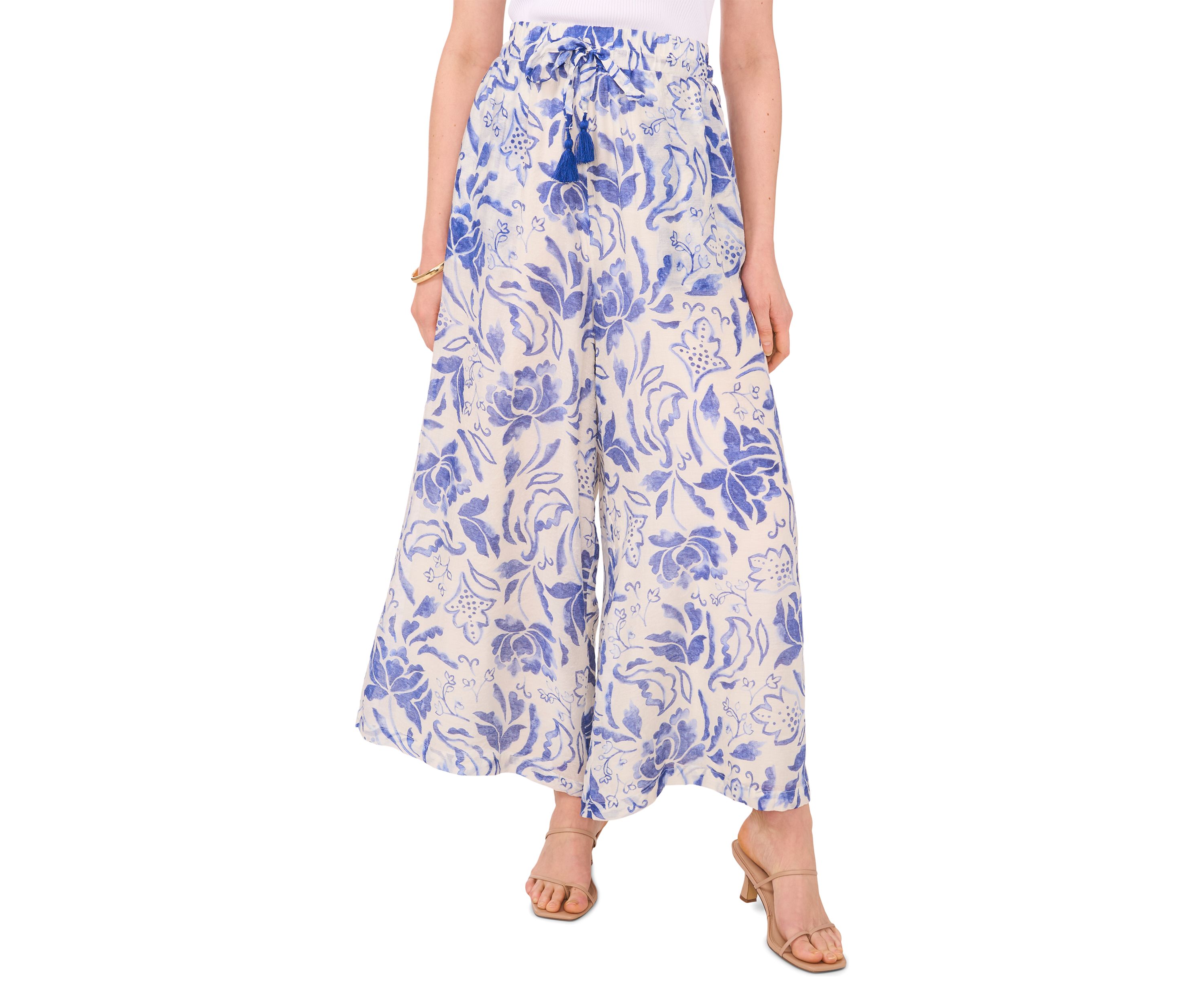 Womens Wide Leg Printed Cropped Soft Pants 