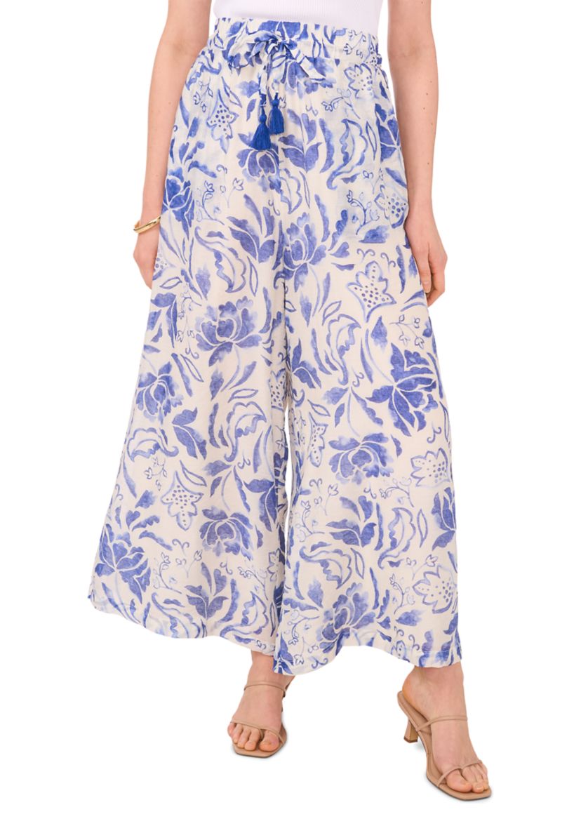 Womens Wide Leg Printed Cropped Soft Pants 