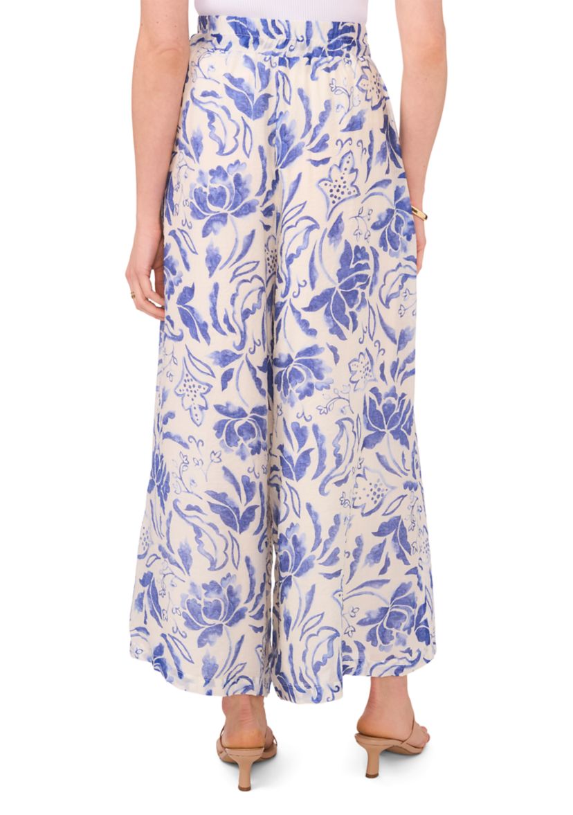 Womens Wide Leg Printed Cropped Soft Pants 