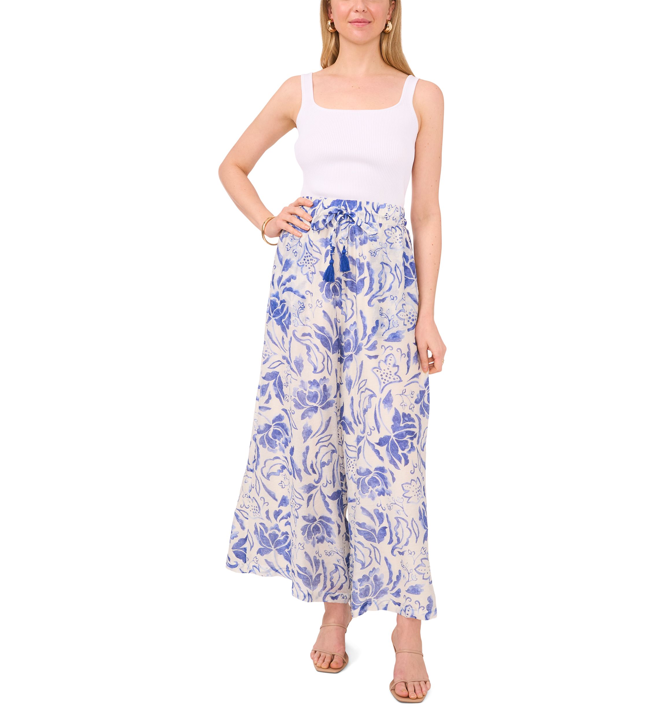 Womens Wide Leg Printed Cropped Soft Pants 