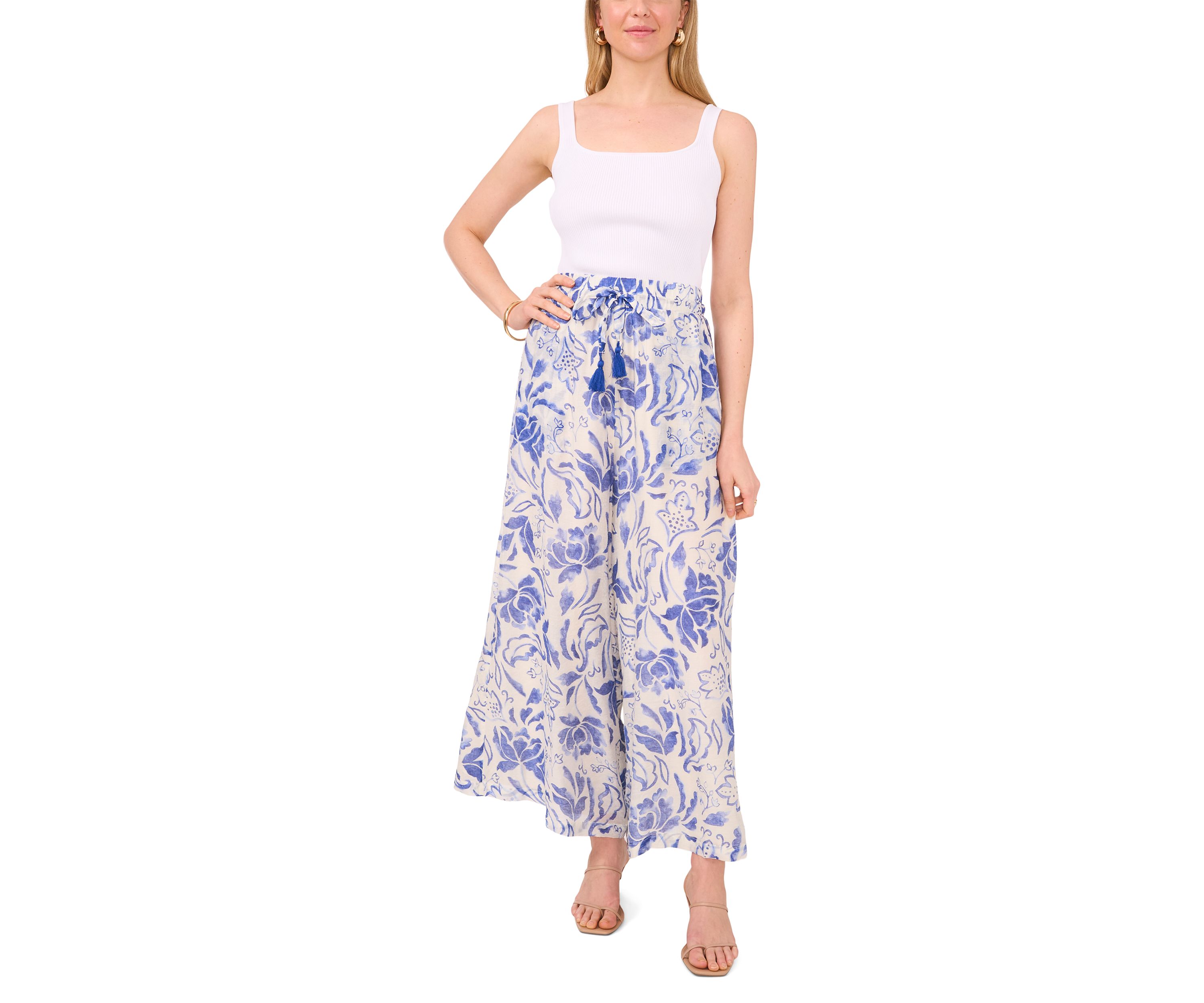Womens Wide Leg Printed Cropped Soft Pants 