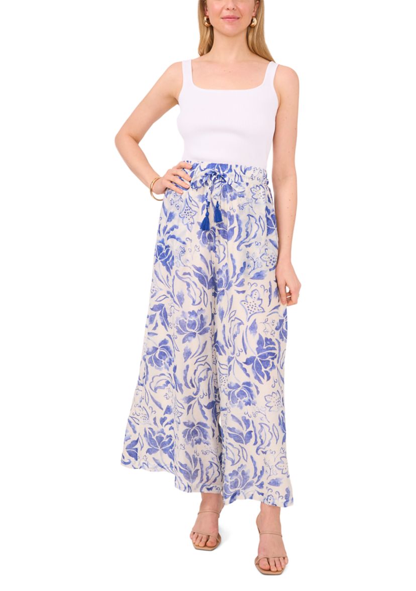 Womens Wide Leg Printed Cropped Soft Pants 