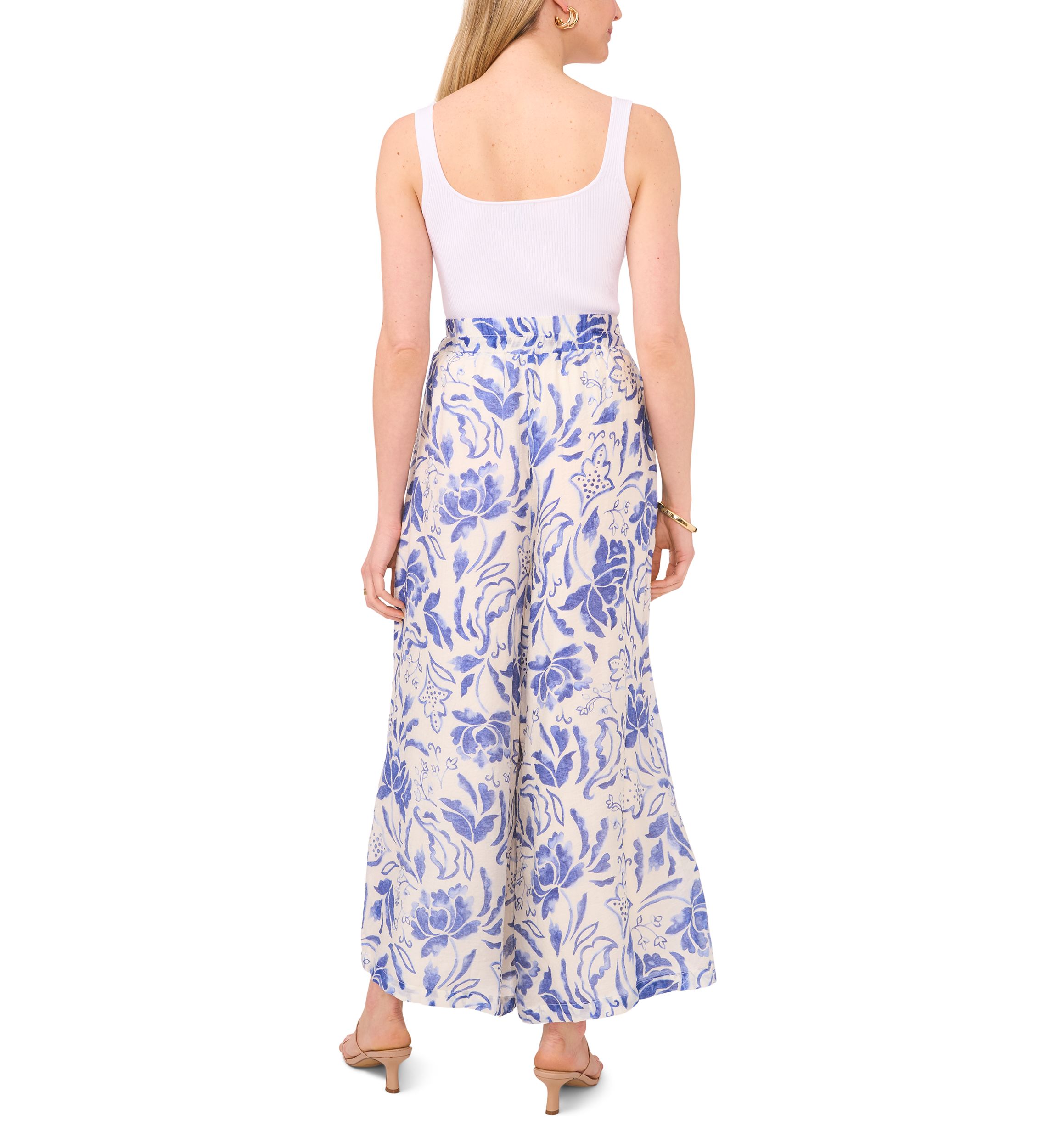 Womens Wide Leg Printed Cropped Soft Pants 
