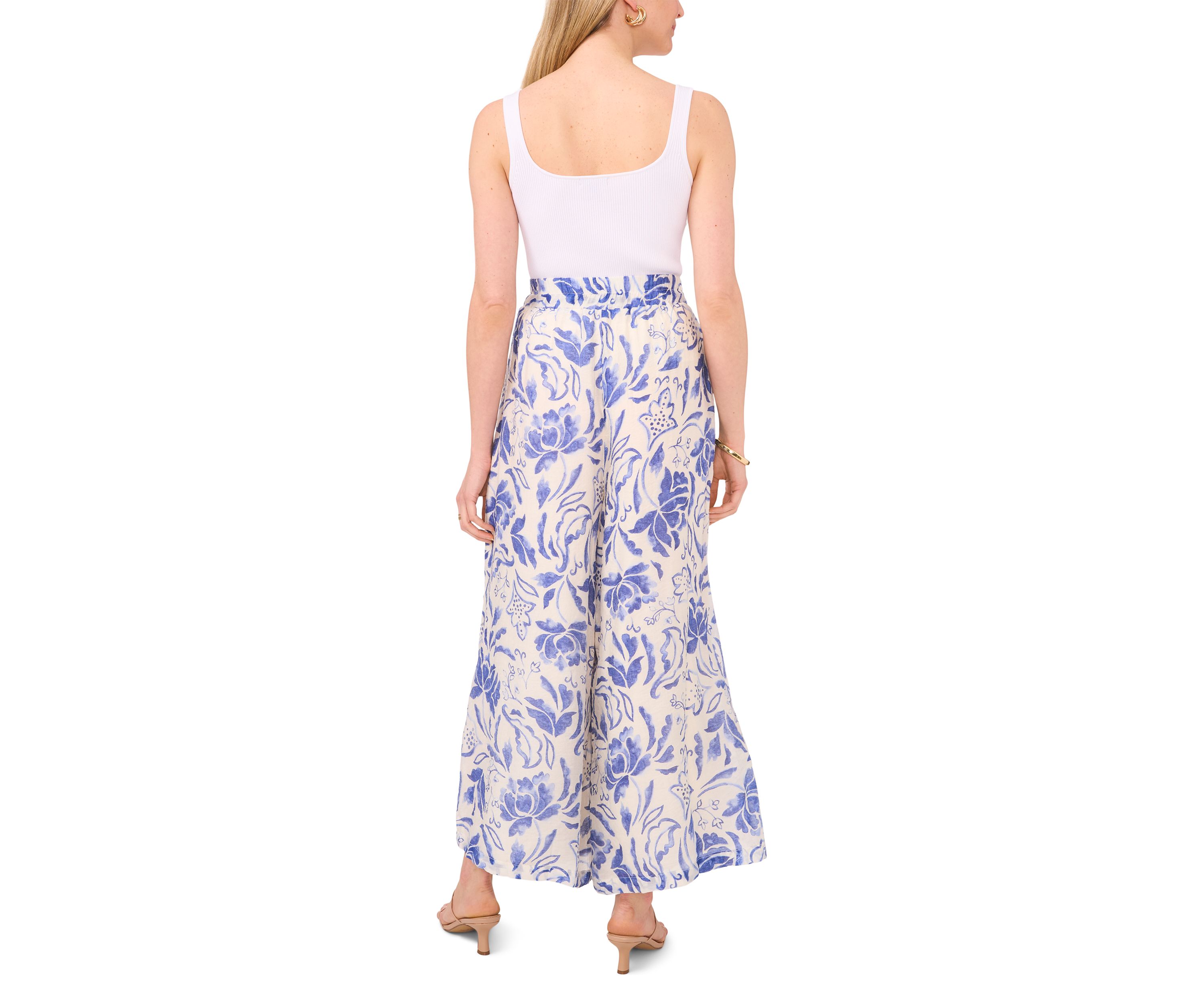 Womens Wide Leg Printed Cropped Soft Pants 