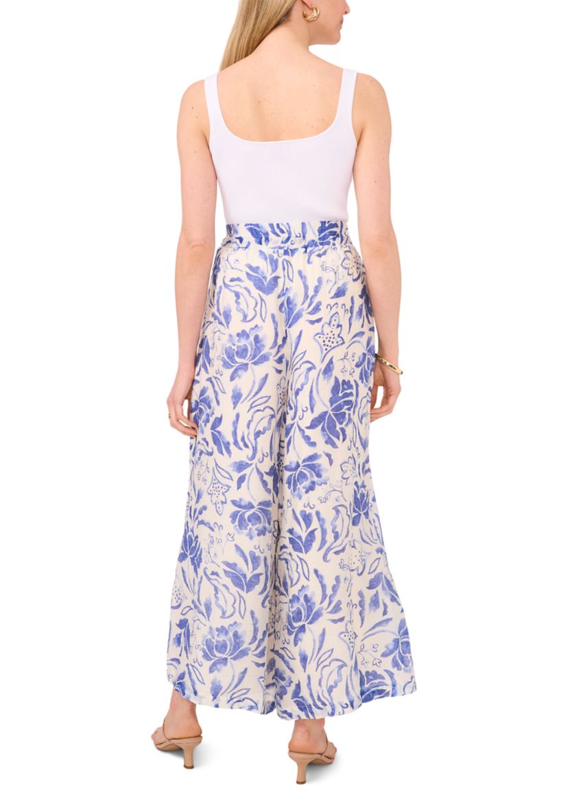 Womens Wide Leg Printed Cropped Soft Pants 
