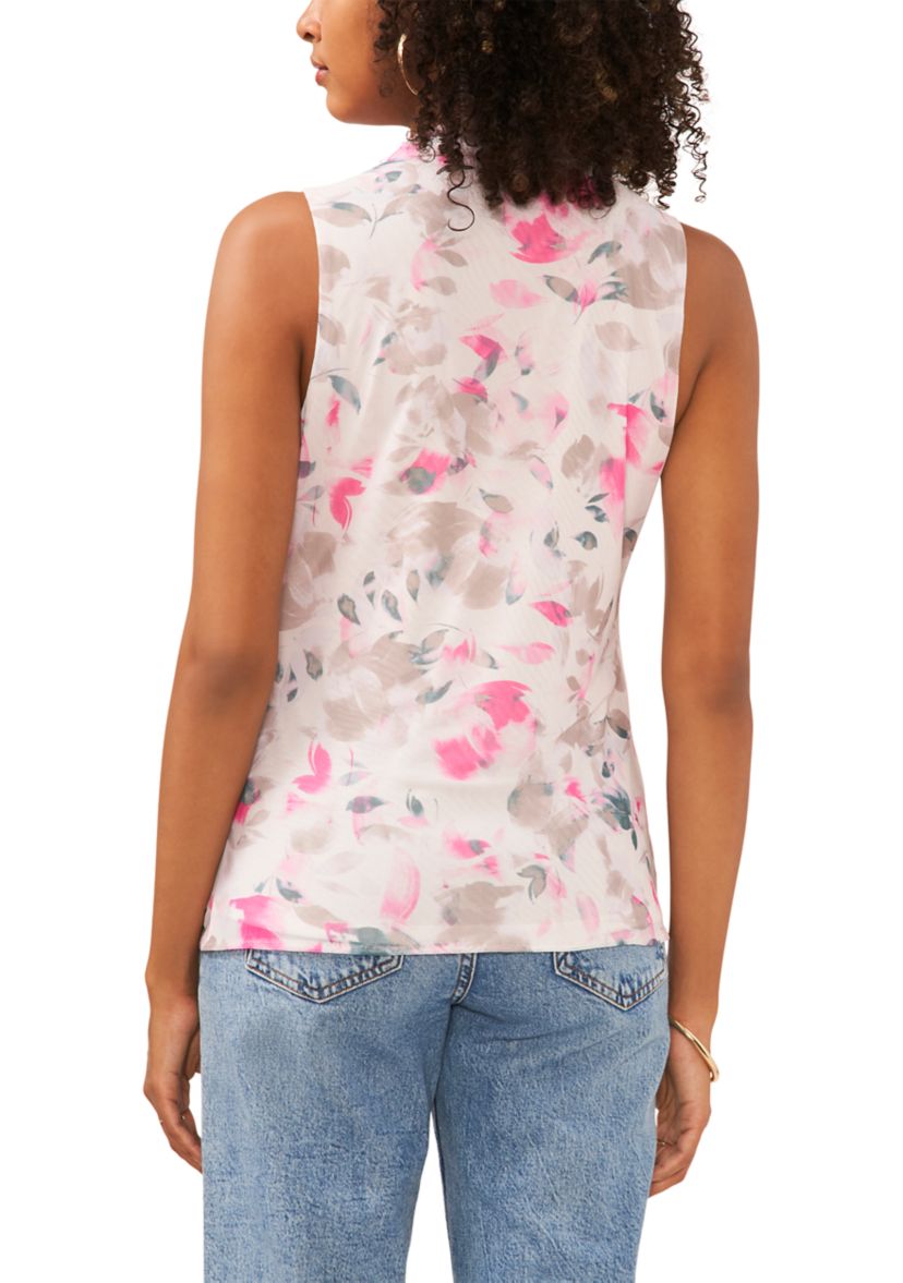 Womens Sleeveless Floral Cowl Neck Mesh Top 