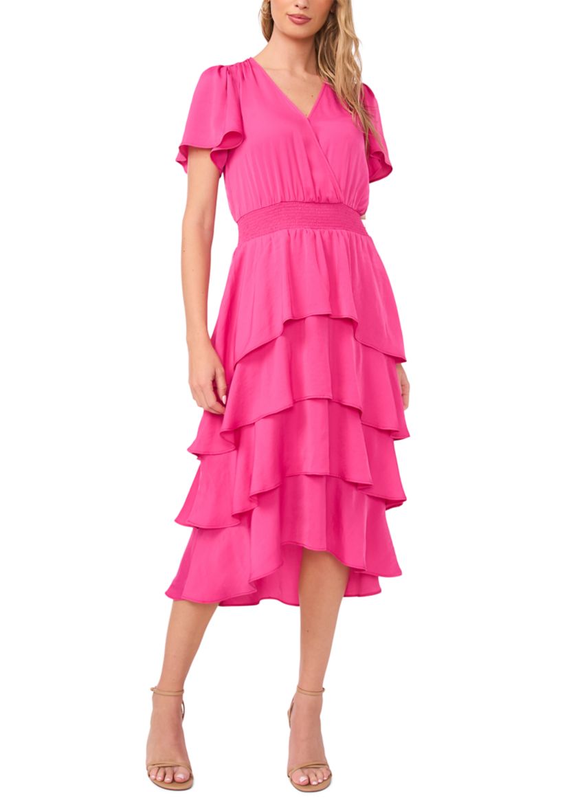 vince pink dress Vince Womens Pink Midi Pleated V Neck A-line Sleeveless Dress Sz 0 NWT $325