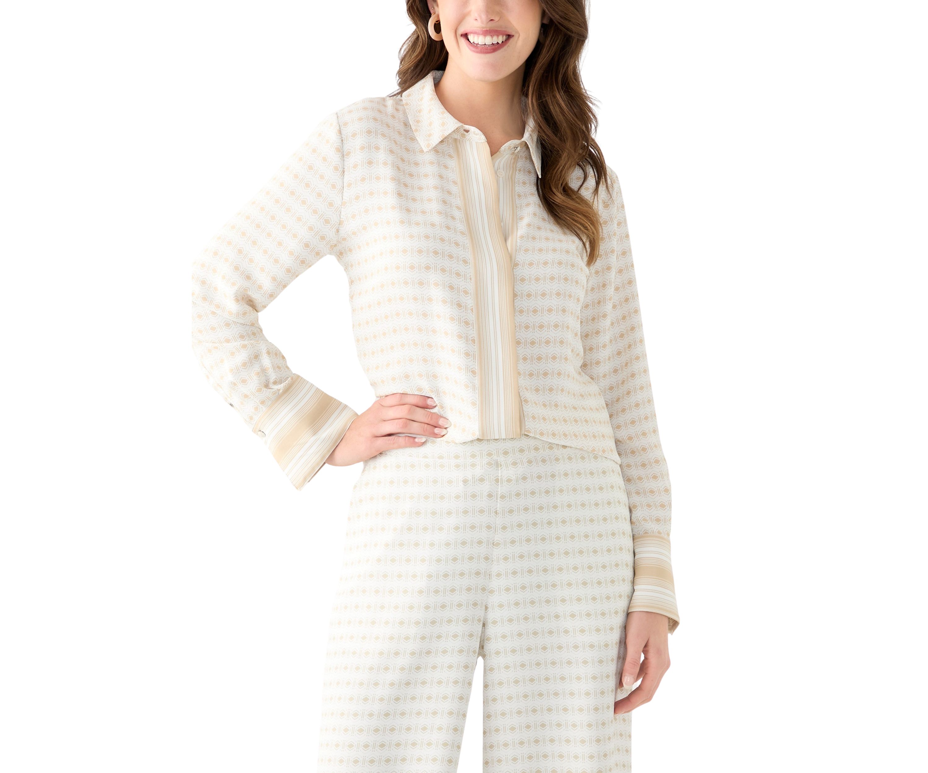 Womens Long Sleeve Geometric Print Shirt 