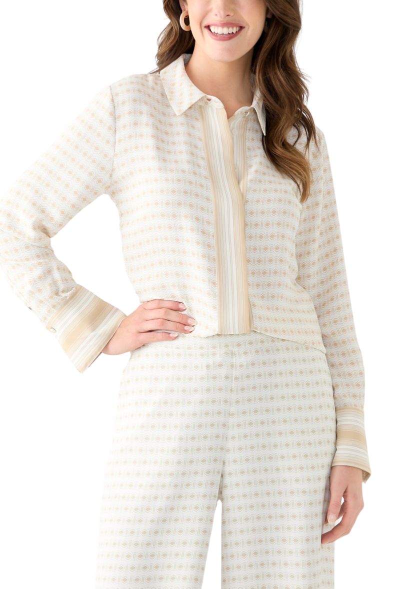 Womens Long Sleeve Geometric Print Shirt 