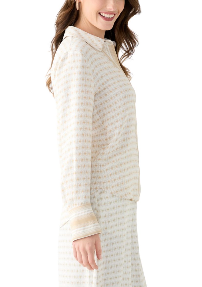 Womens Long Sleeve Geometric Print Shirt 