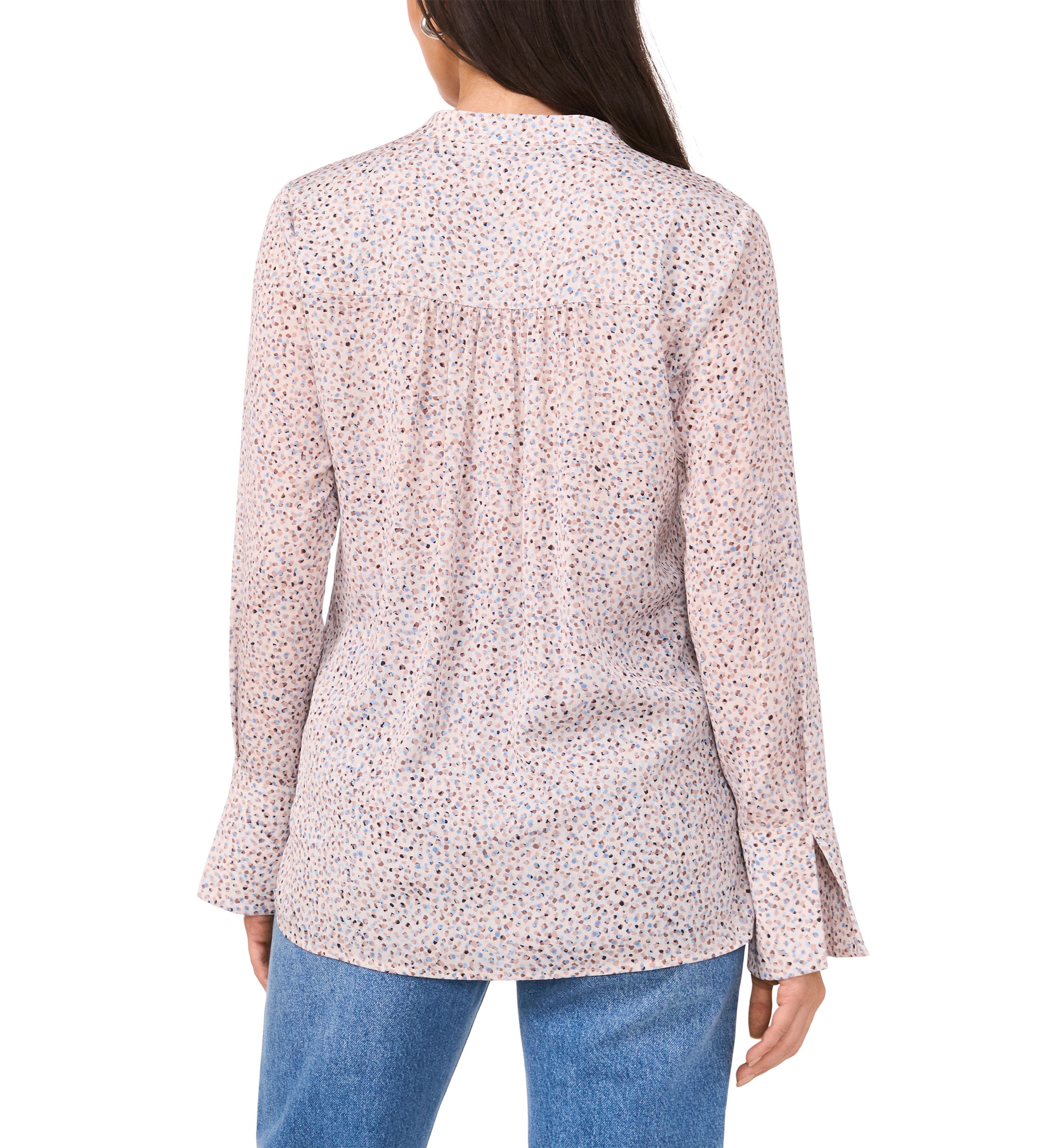 Womens Long Sleeve Split Neck Printed High Low Blouse