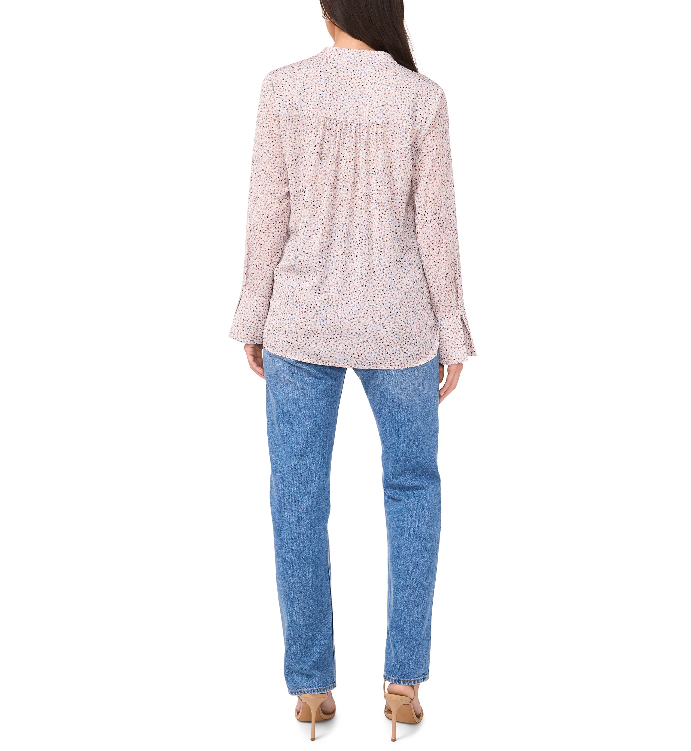 Womens Long Sleeve Split Neck Printed High Low Blouse