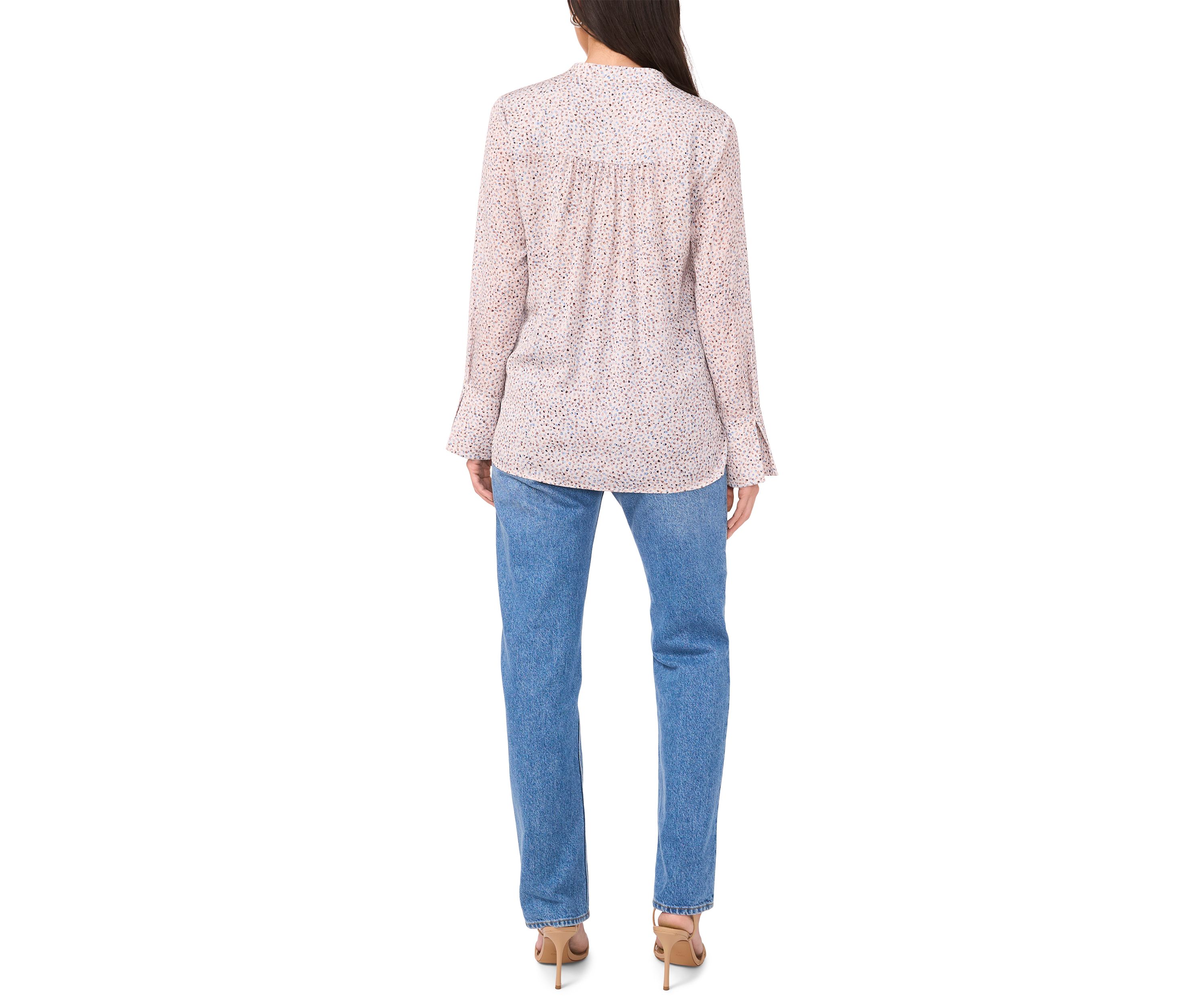 Womens Long Sleeve Split Neck Printed High Low Blouse