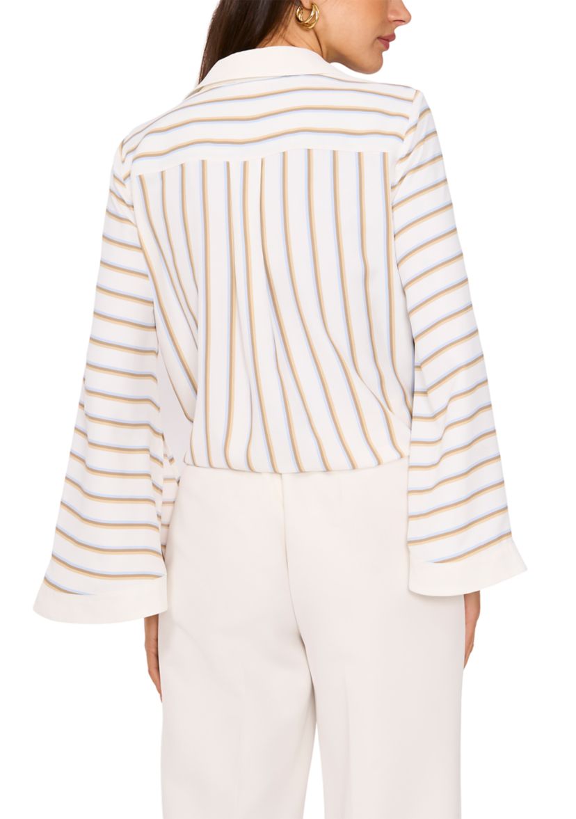 Womens Flare Sleeve Striped Tie Front Top