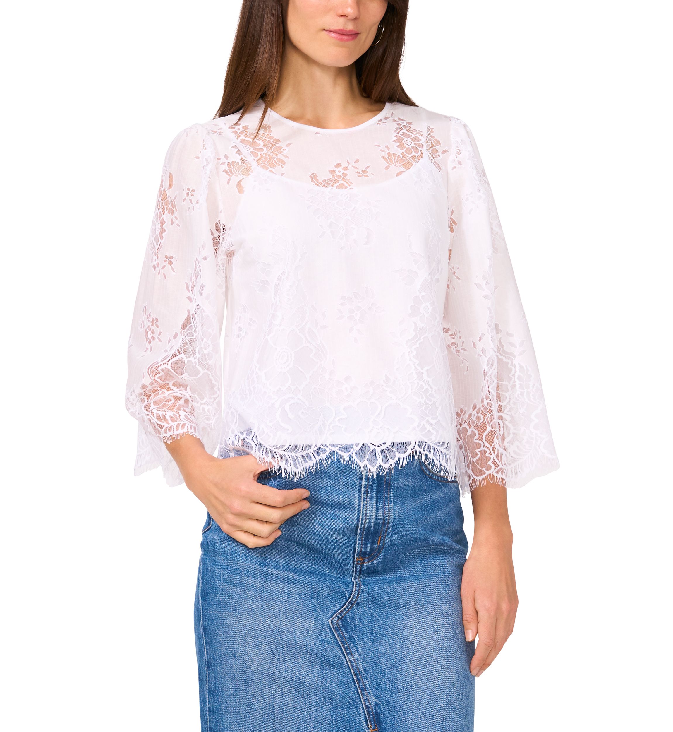 Womens 3/4 Sleeve Lace Top 