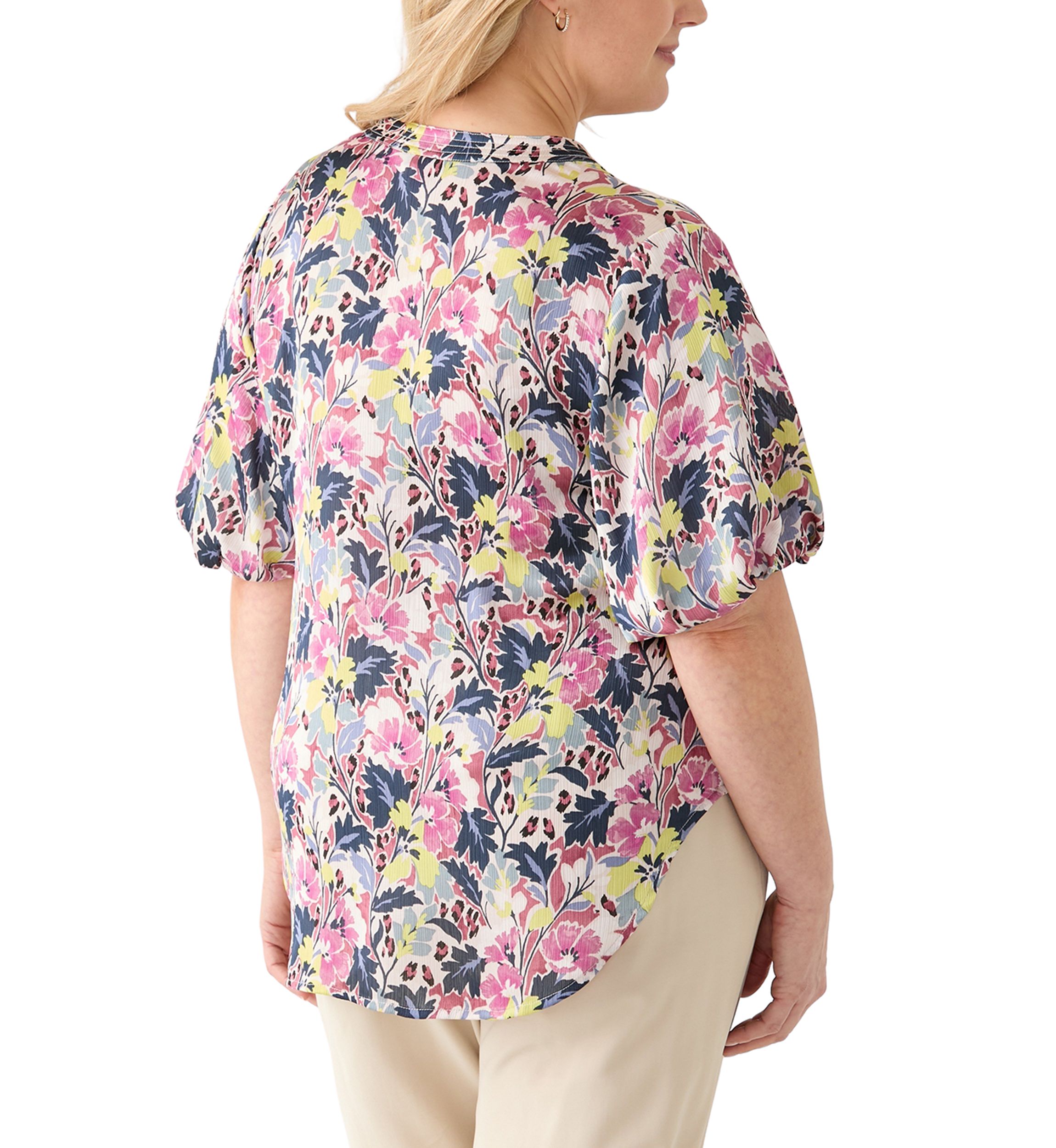 Plus Size Split Neck Floral Printed Blouse