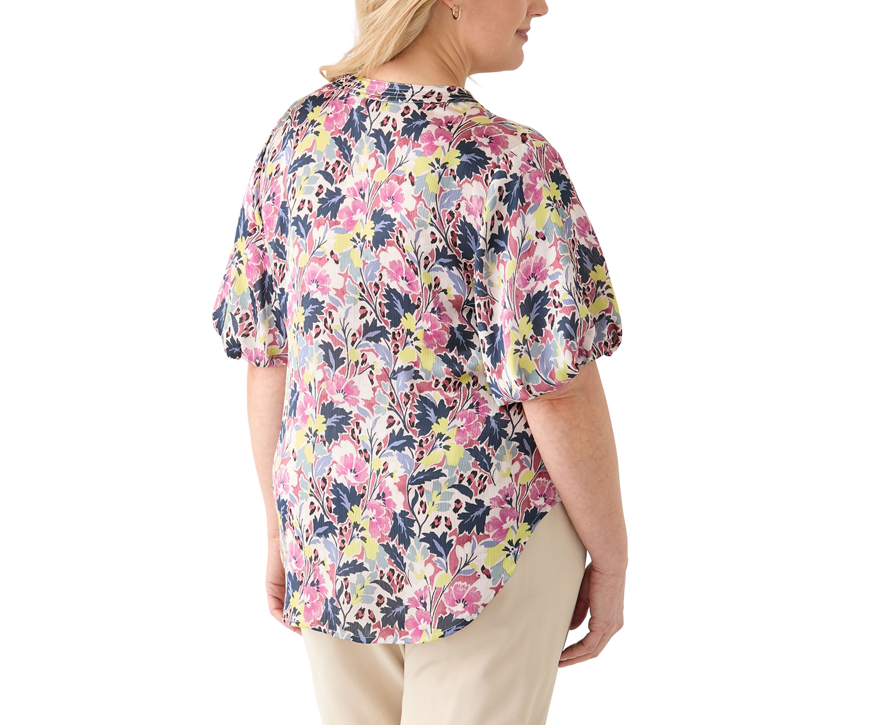Plus Size Split Neck Floral Printed Blouse