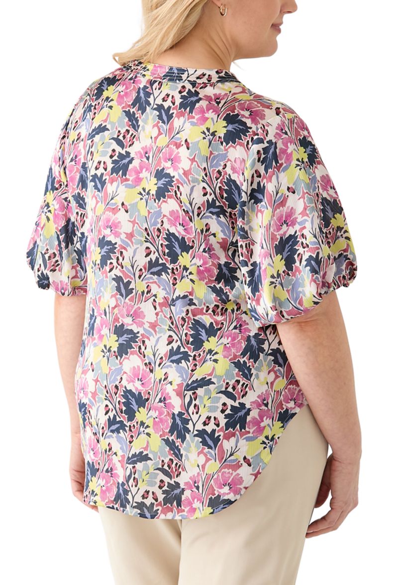 Plus Size Split Neck Floral Printed Blouse