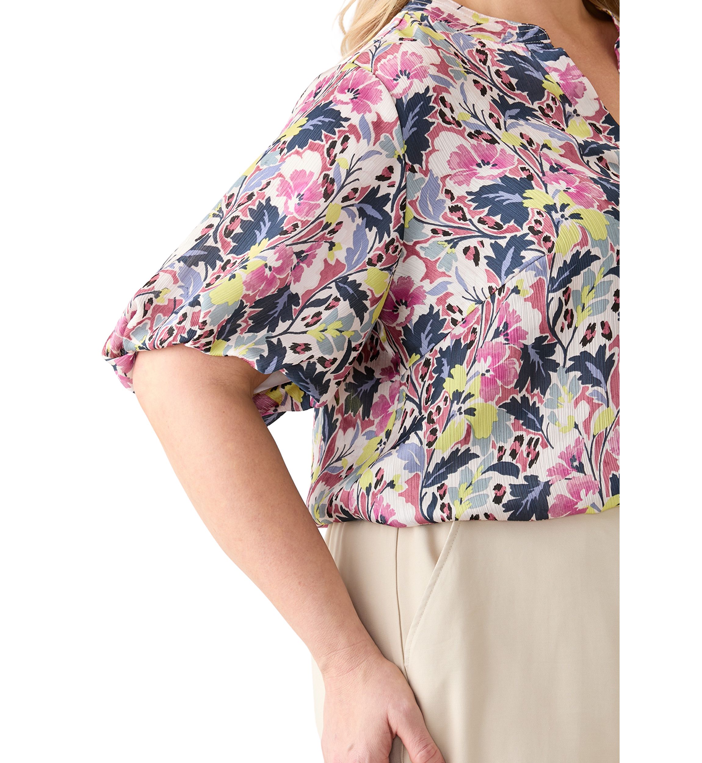 Plus Size Split Neck Floral Printed Blouse