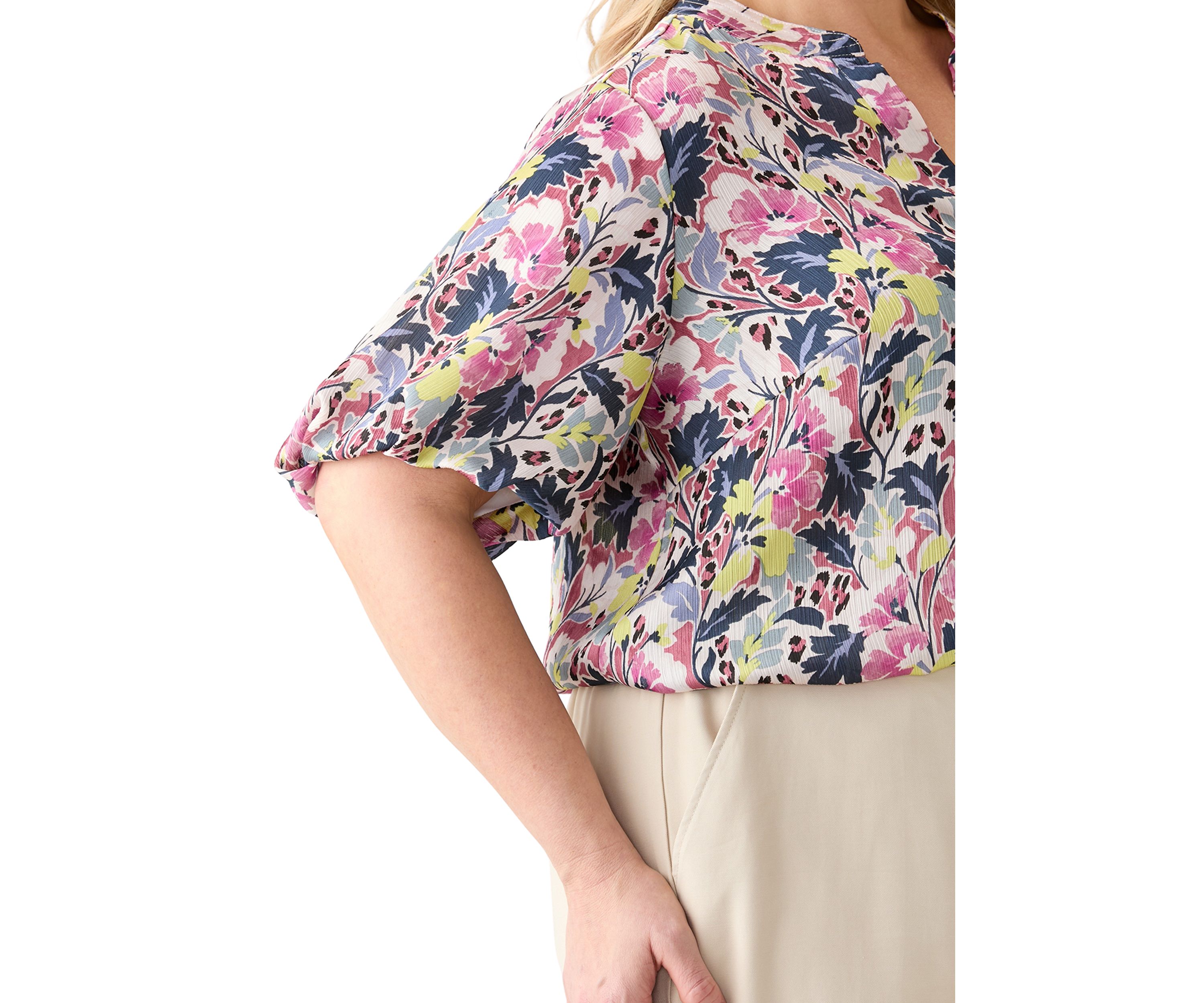 Plus Size Split Neck Floral Printed Blouse