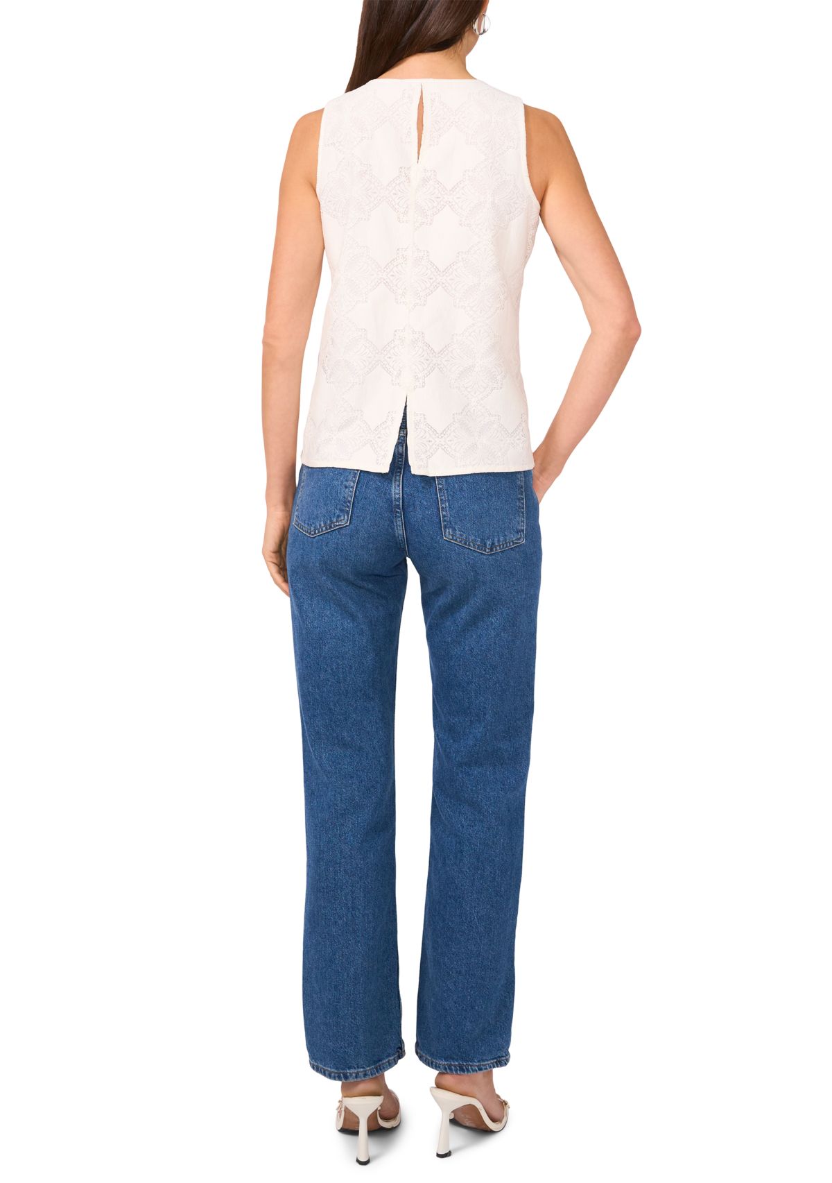 Womens Sleeveless Eyelet Top