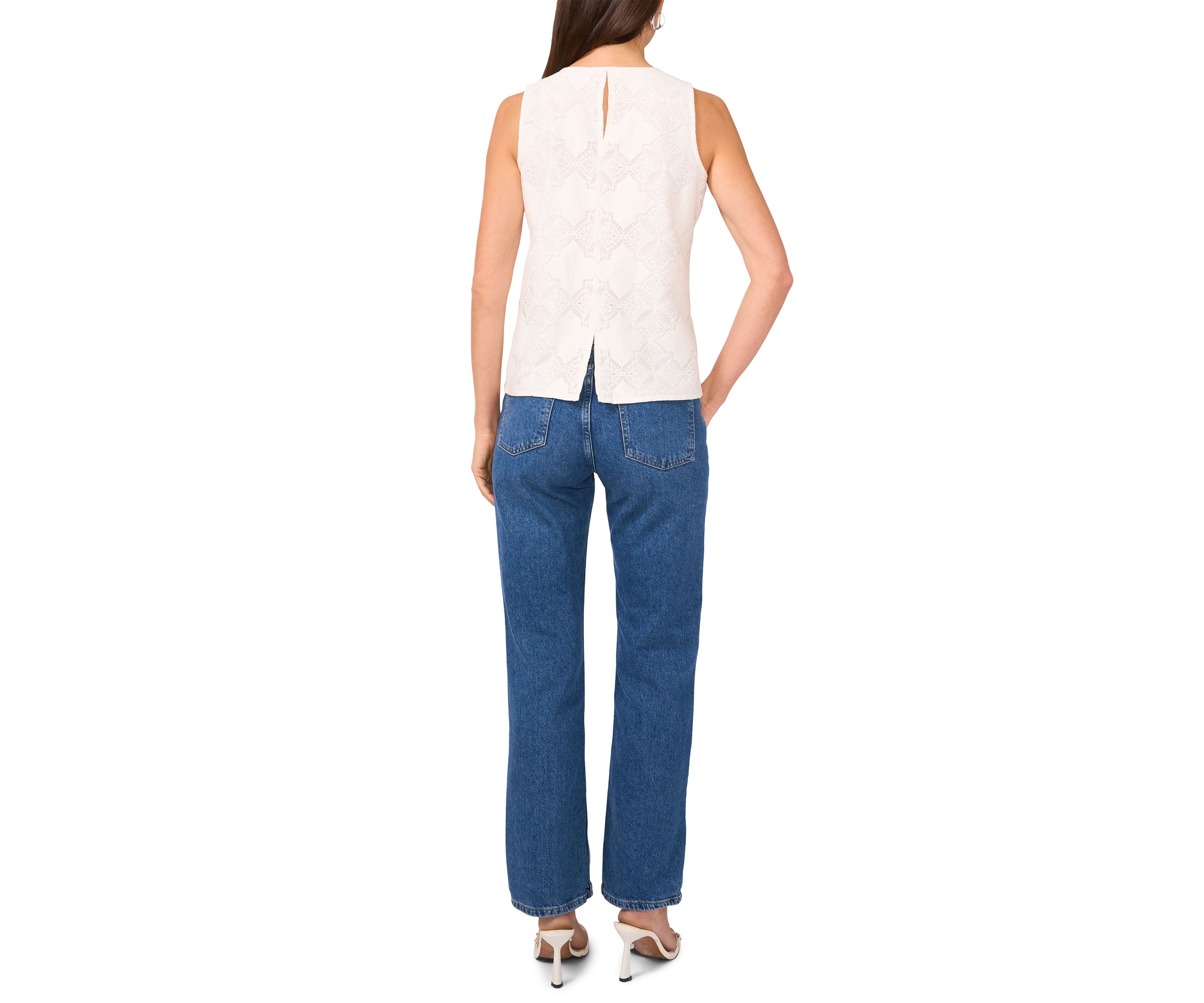 Womens Sleeveless Eyelet Top