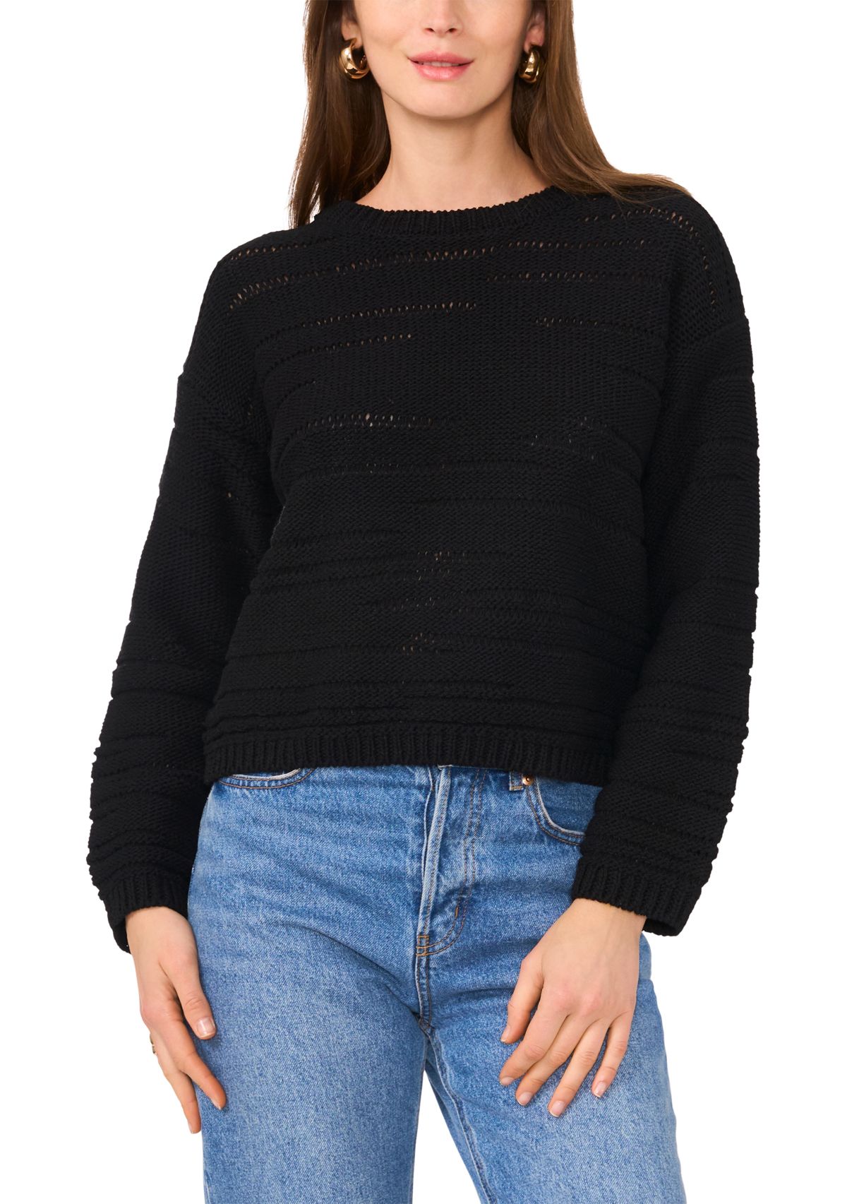 Womens Long Sleeve Tape Yarn Crew Neck Sweater 