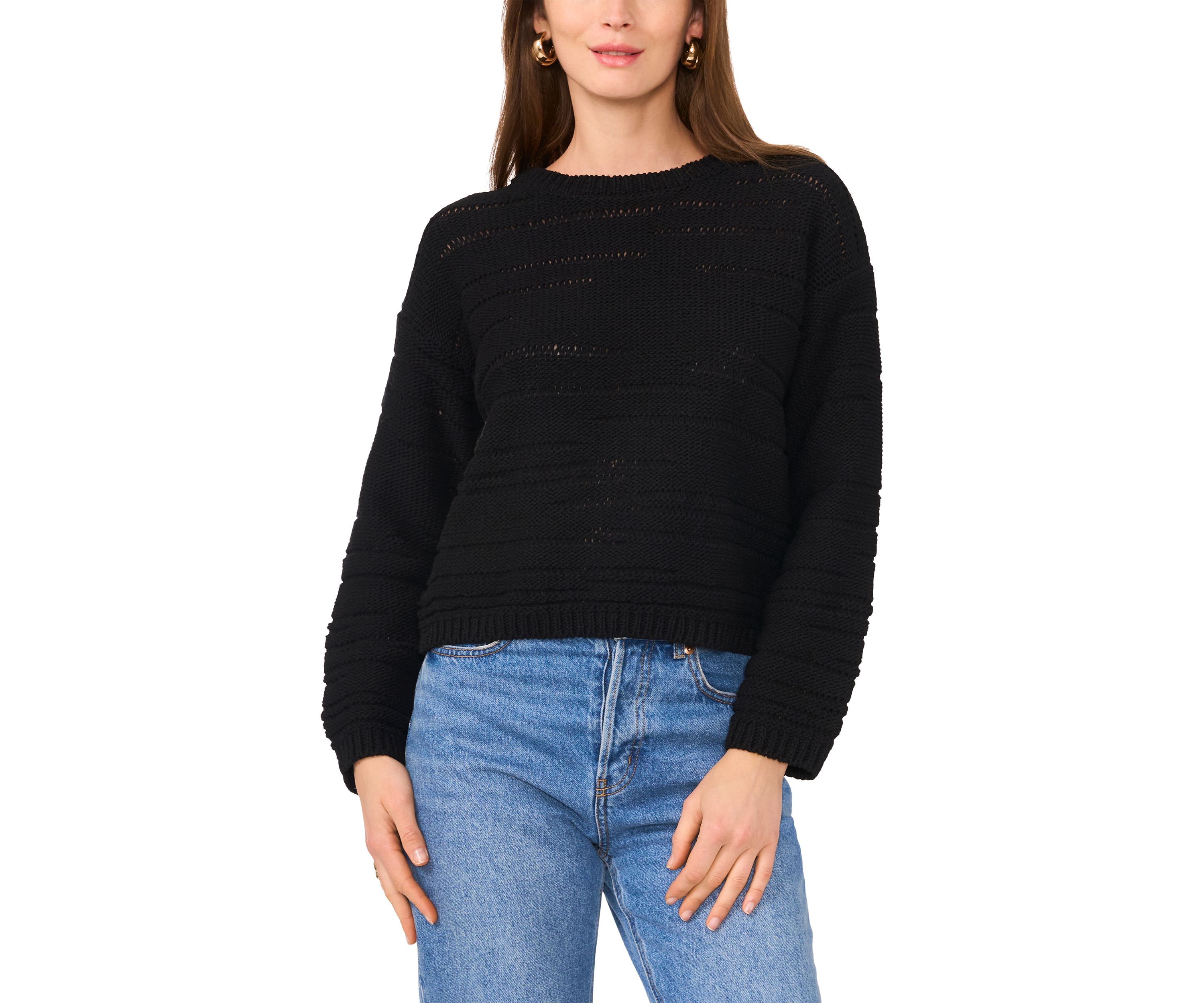 Womens Long Sleeve Tape Yarn Crew Neck Sweater 