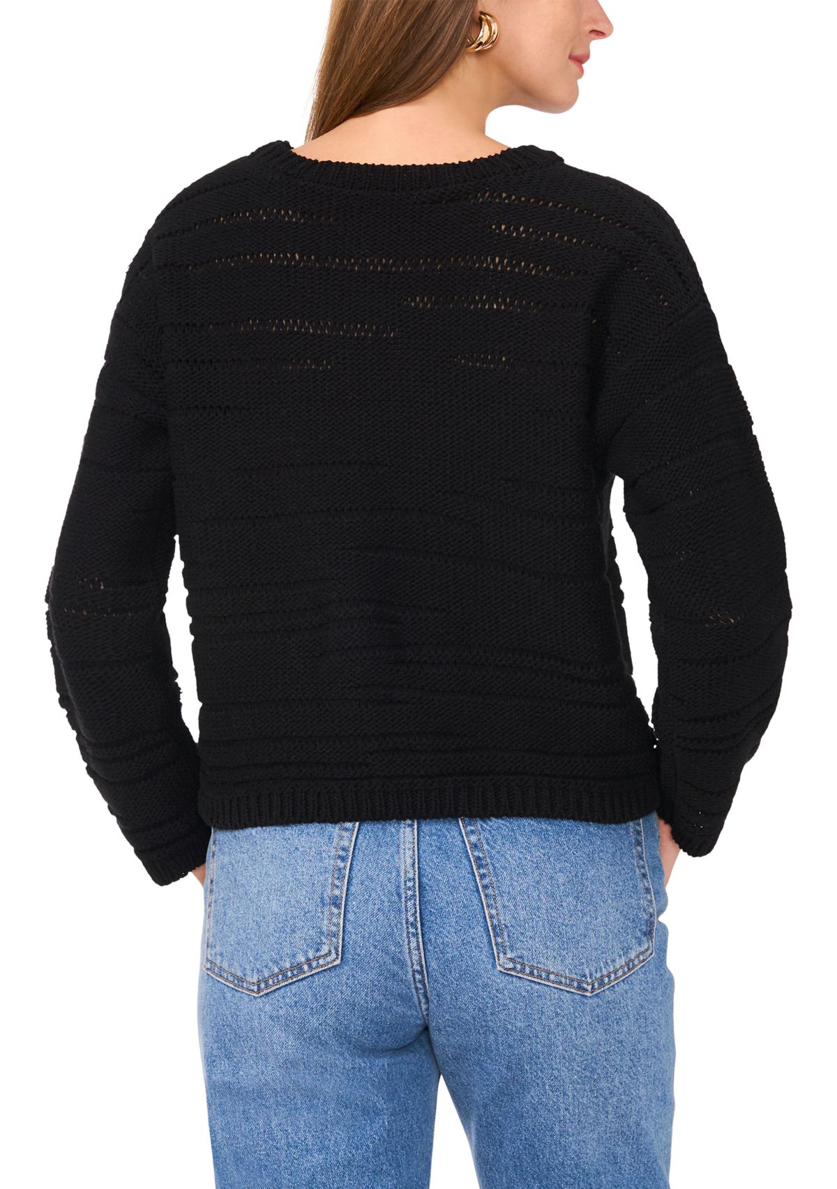 Womens Long Sleeve Tape Yarn Crew Neck Sweater 